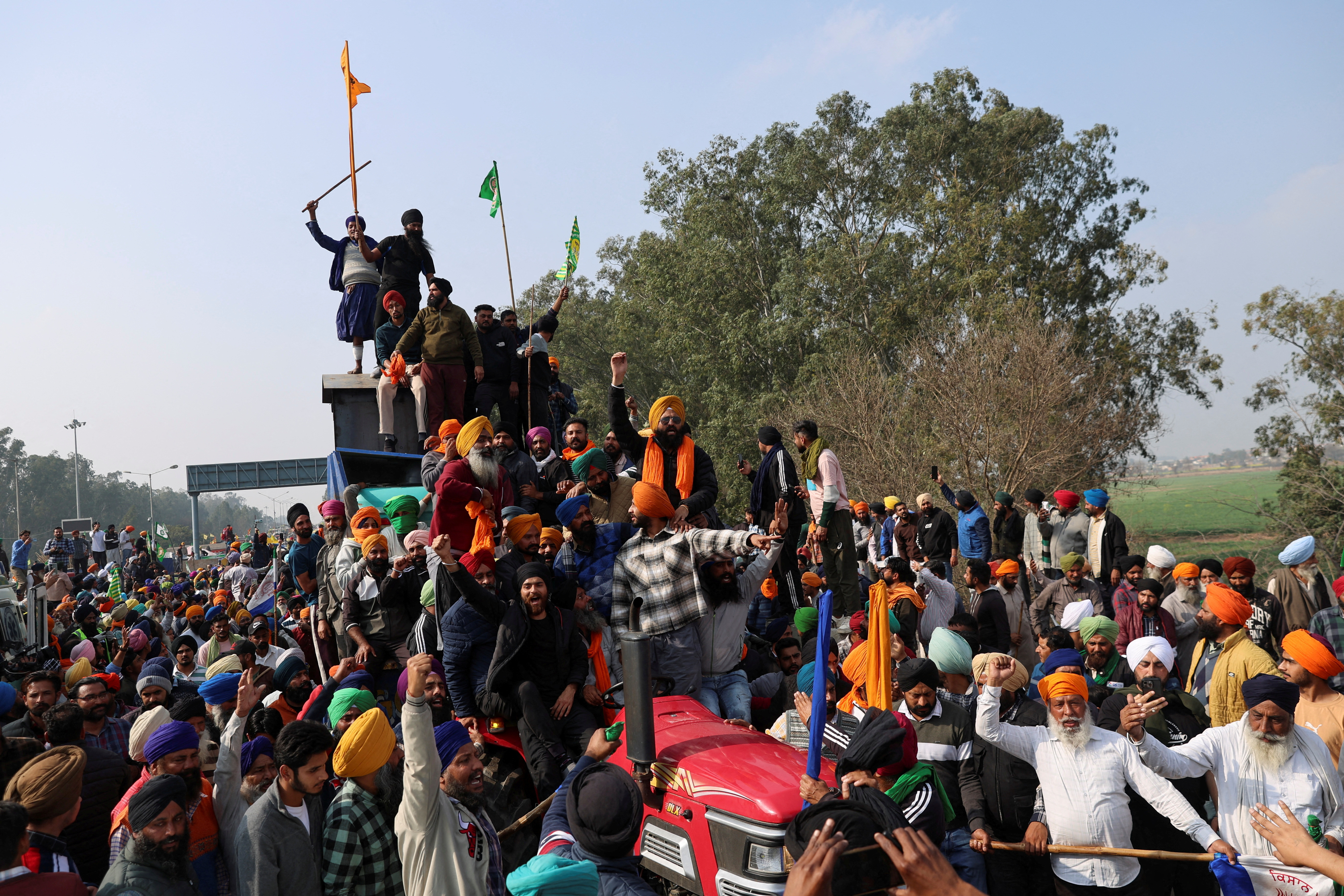 Indian farmers march towards New Delhi to press for better crop prices promised to them in 2021