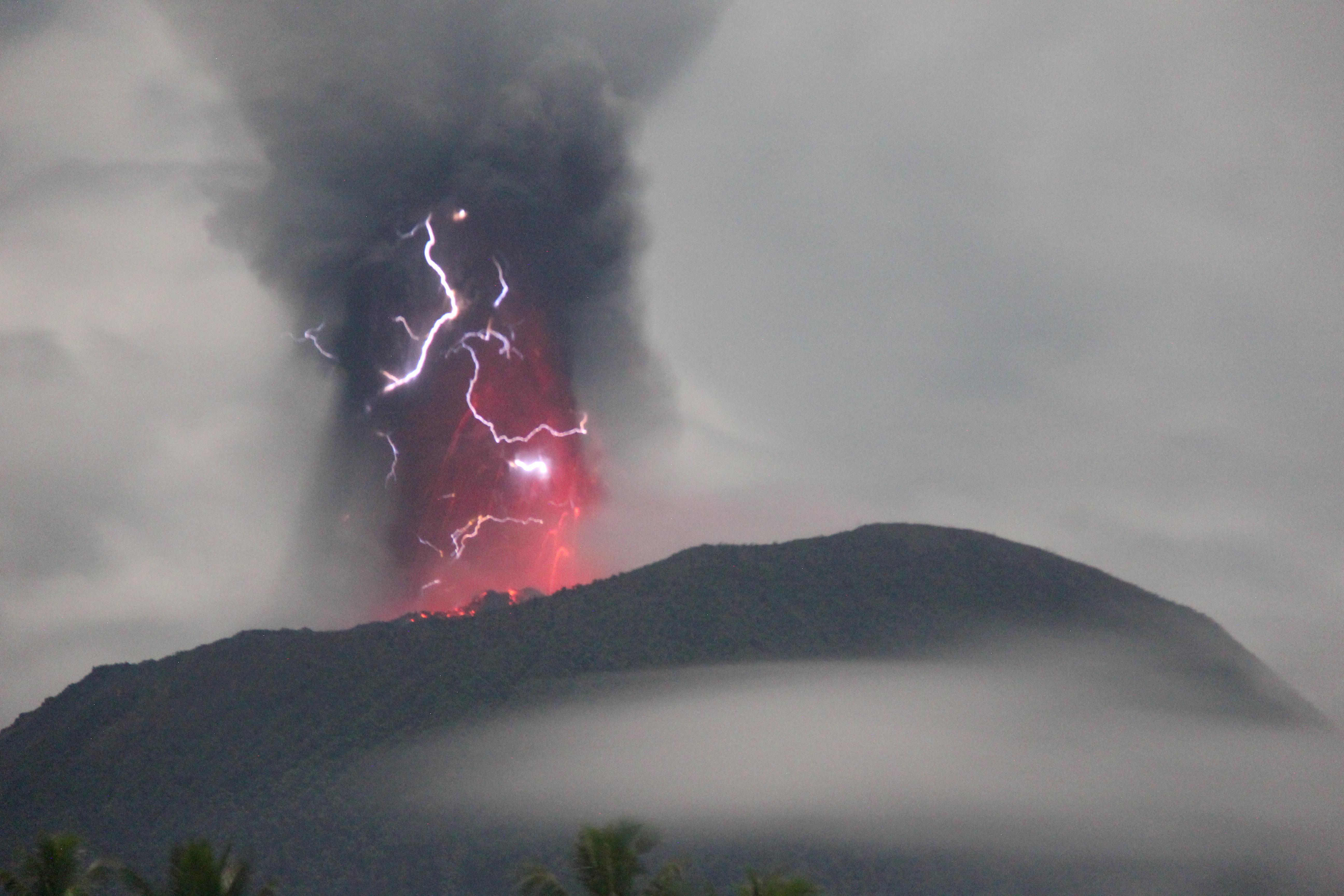 Mount Ibu volcano eruption as seen from Gam Ici in West Halmahera, North Maluku