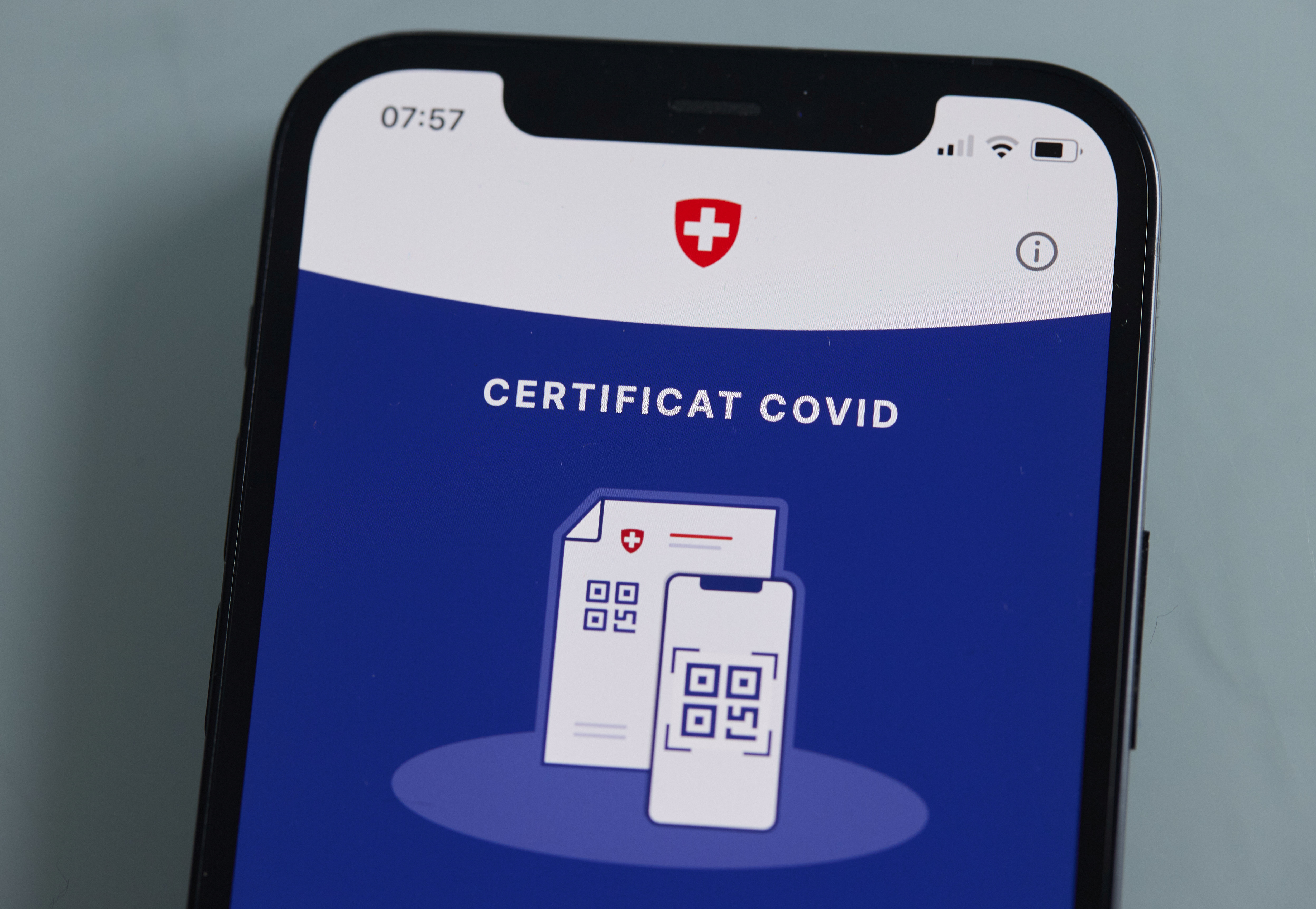 The 'Covid Certificate' application of Switzerland is seen in this illustration