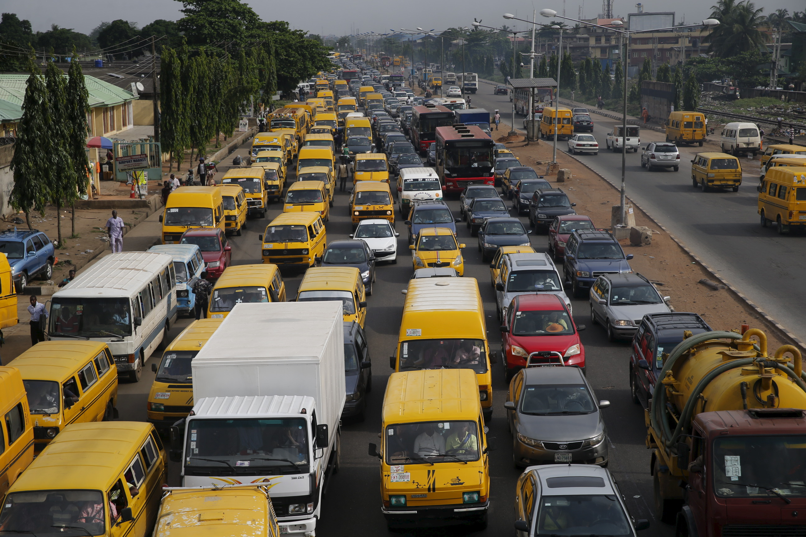 Heavy traffic passes through the Lagos-Abeokuta expressway in Ikeja district in Nigeria's commercial capital Lagos