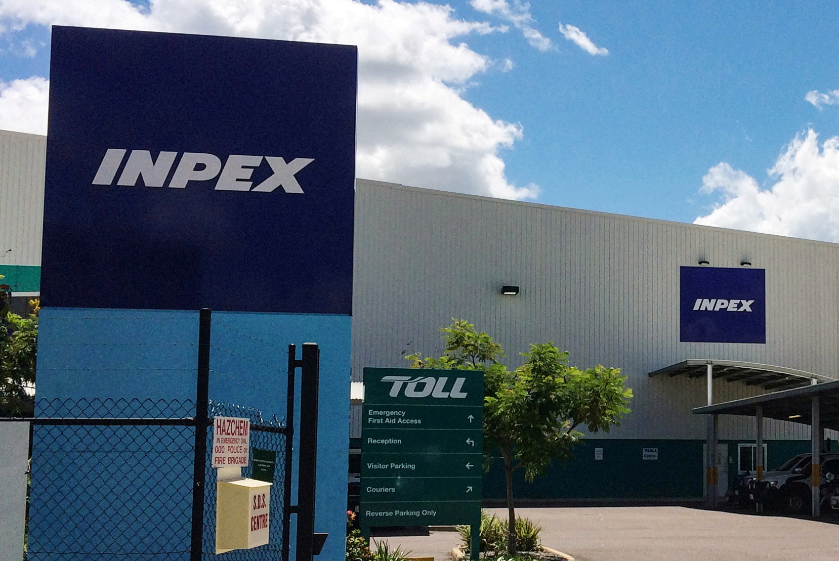 A view of a storage facility for Inpex's offshore Ichthys project in an industrial park in Darwin