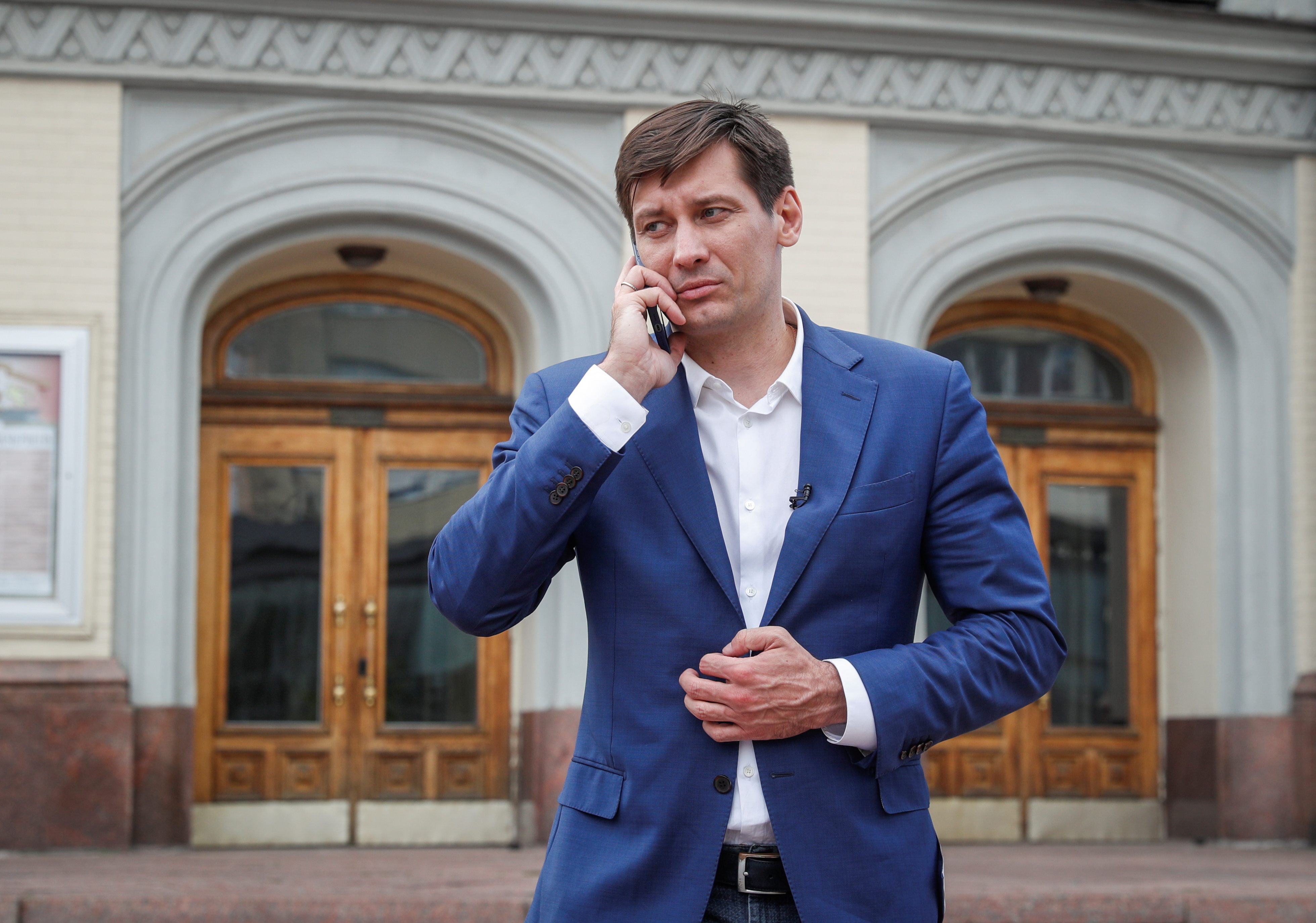 Russian opposition politician Dmitry Gudkov gives an interview in Kyiv