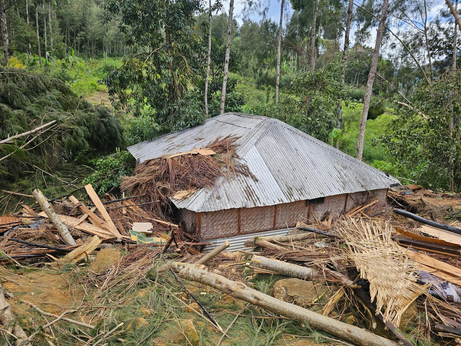 View of the damage after a landslide in Maip Mulitaka
