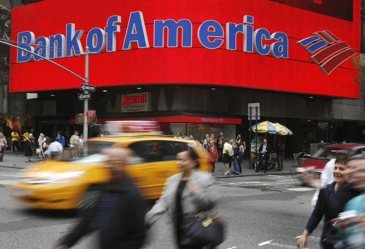 A Bank of America branch is pictured in New York
