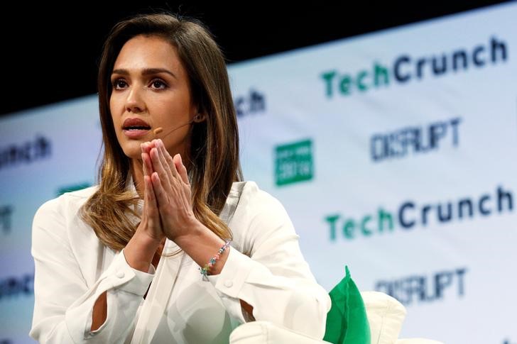 Jessica Alba,  co-founder of The Honest Company, speaks during the TechCrunch Disrupt event in Brooklyn borough of New York