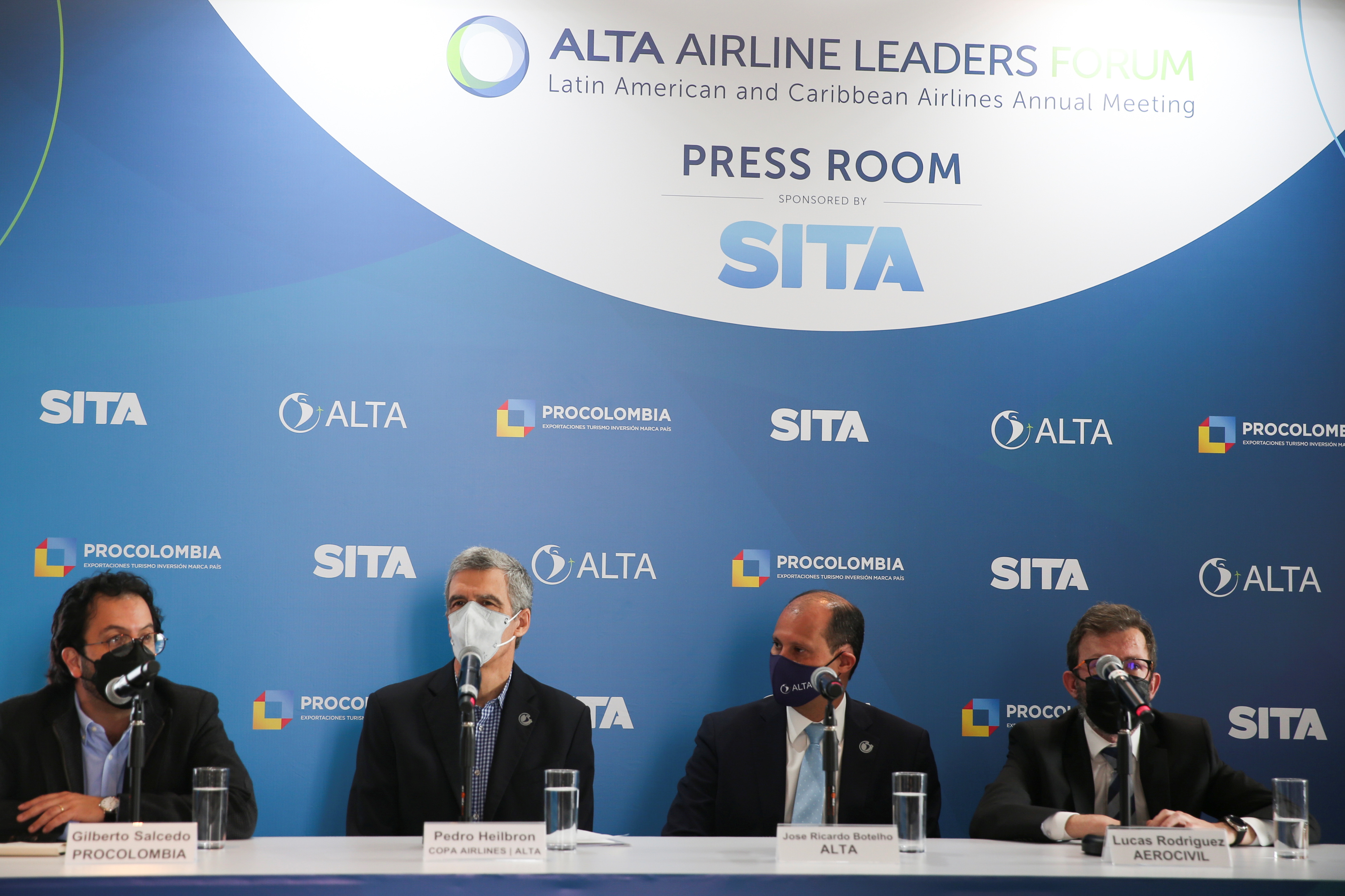 Pedro Heilbron CEO of Copa Airlines and Jose Ricardo Botelho CEO of ALTA attend the ALTA Airlines Leaders Forum, in Bogota
