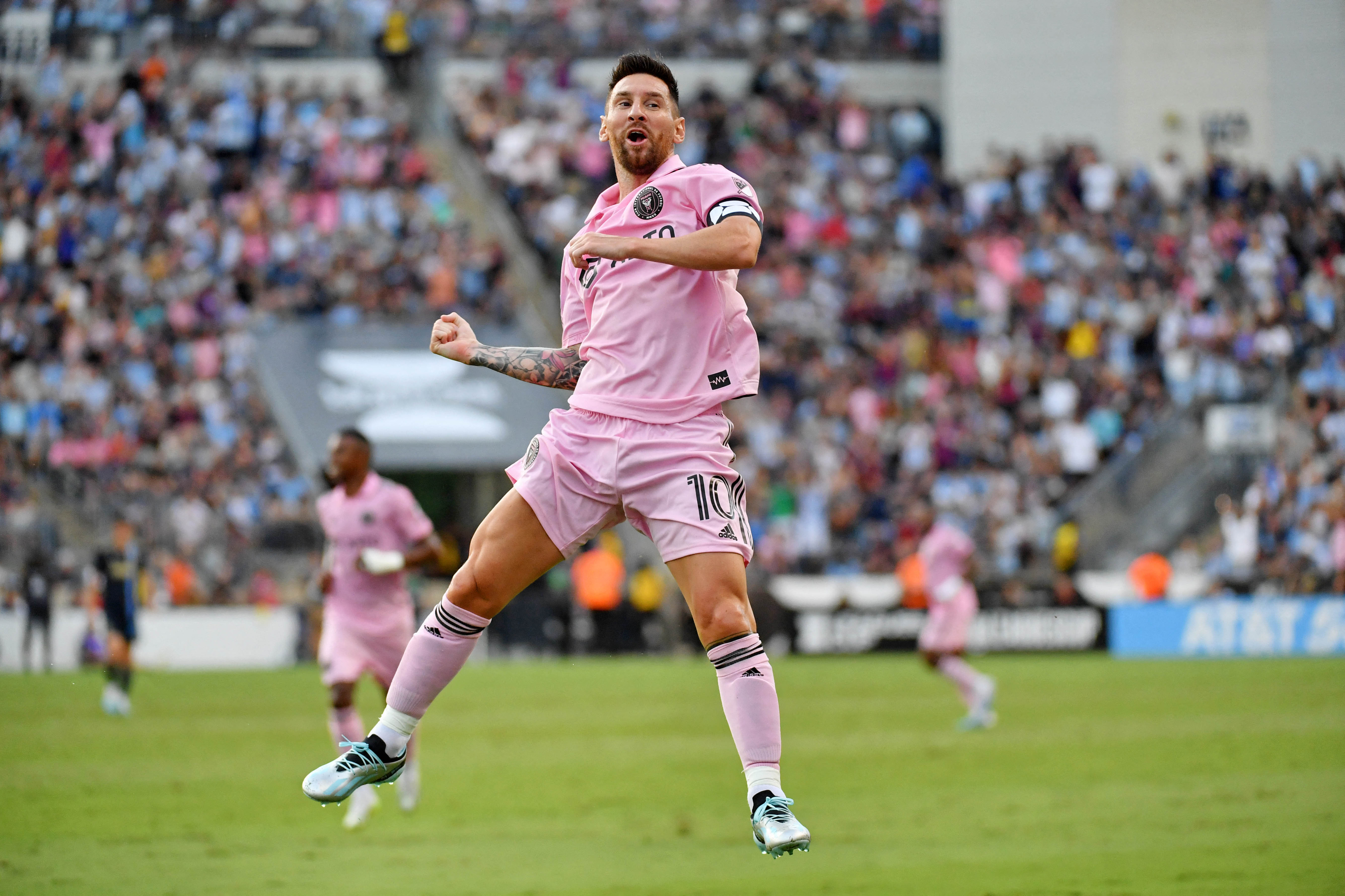 Lionel Messi of Inter Miami CF reacts against the Philadelphia