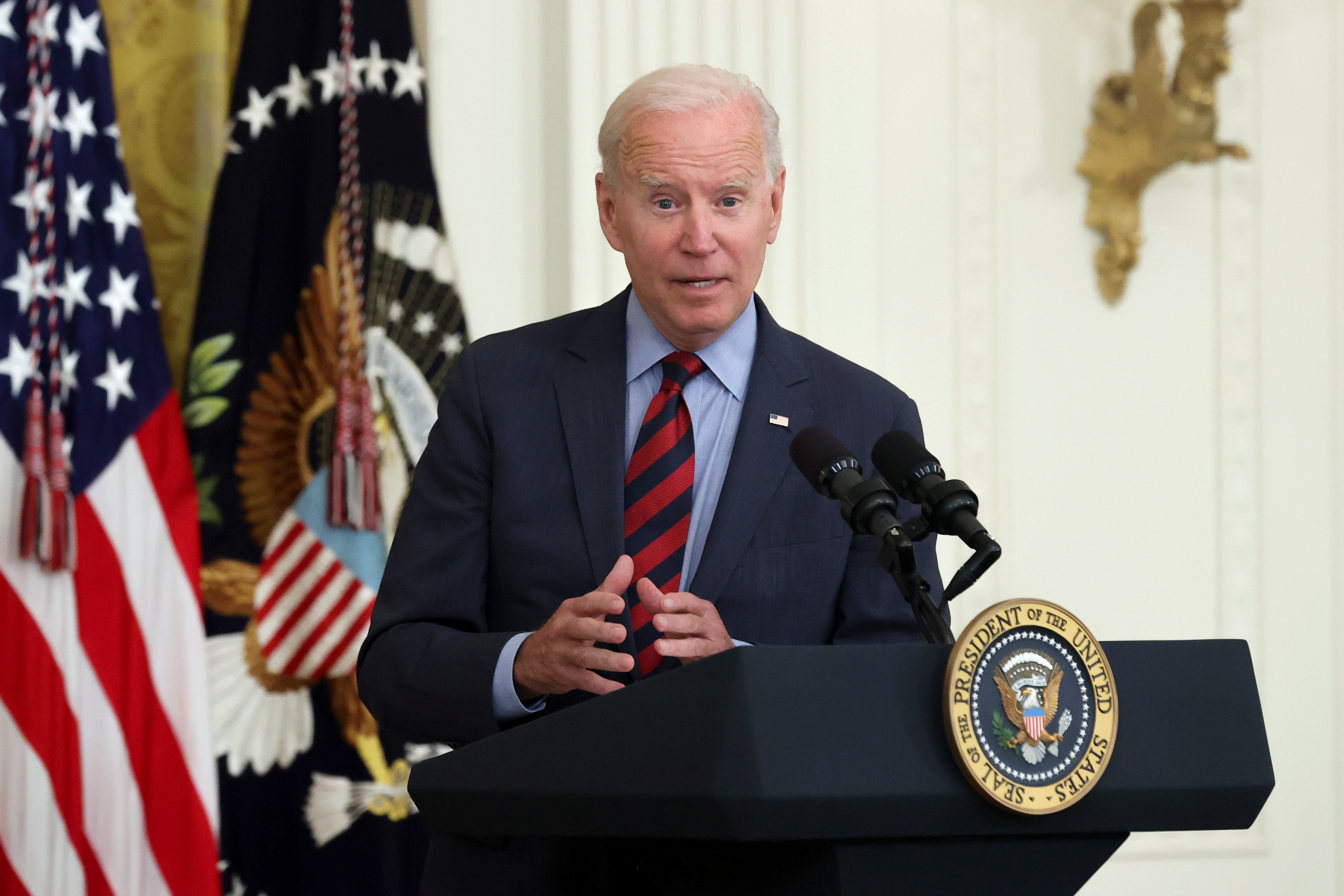 U.S. President Biden delivers remarks at the White House in Washington