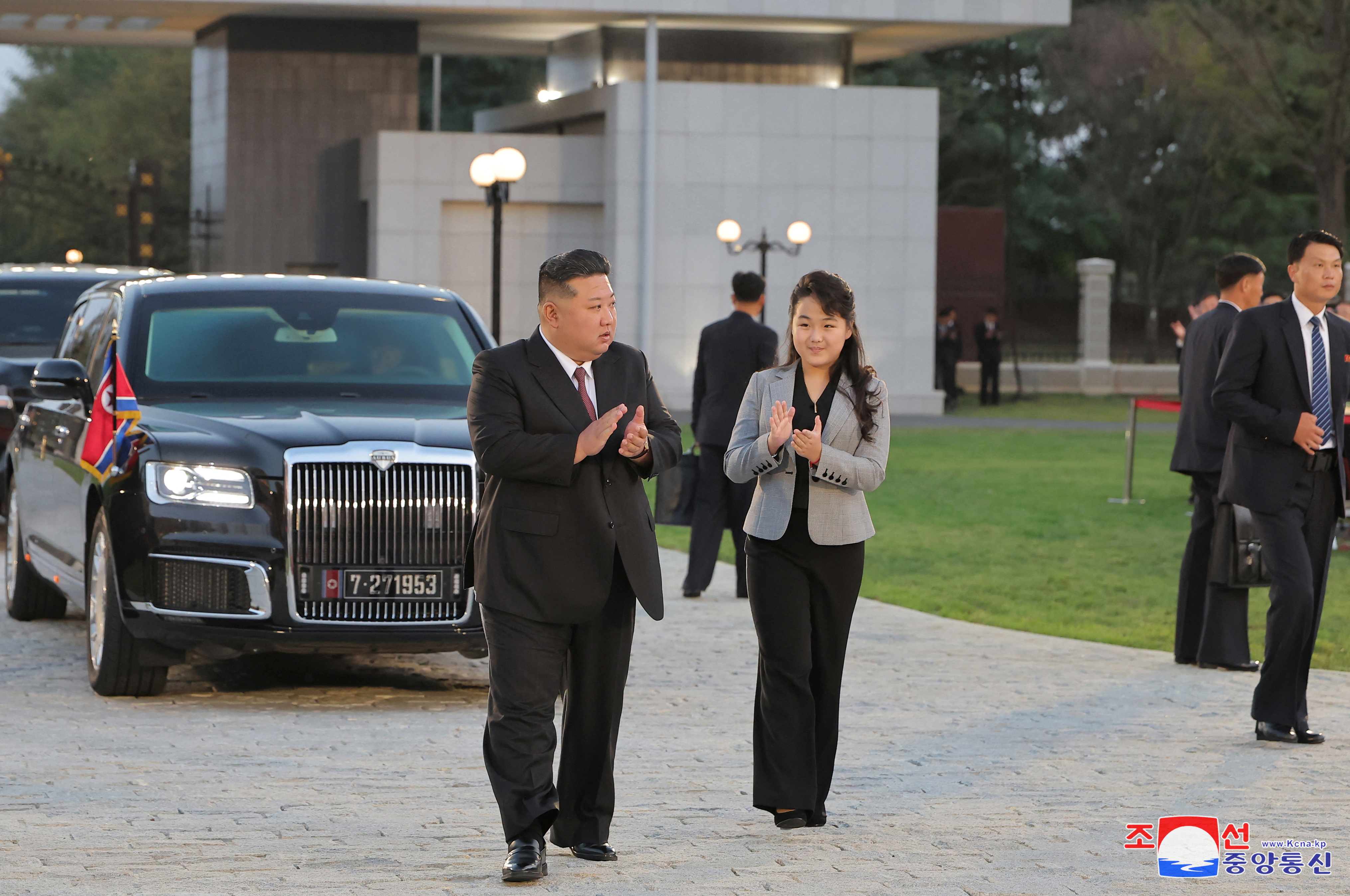 North Korean leader Kim Jong Un and his daughter Kim Ju Ae attend a celebration of the 79th anniversary of the founding of the Workers' Party of Korea in Pyongyang