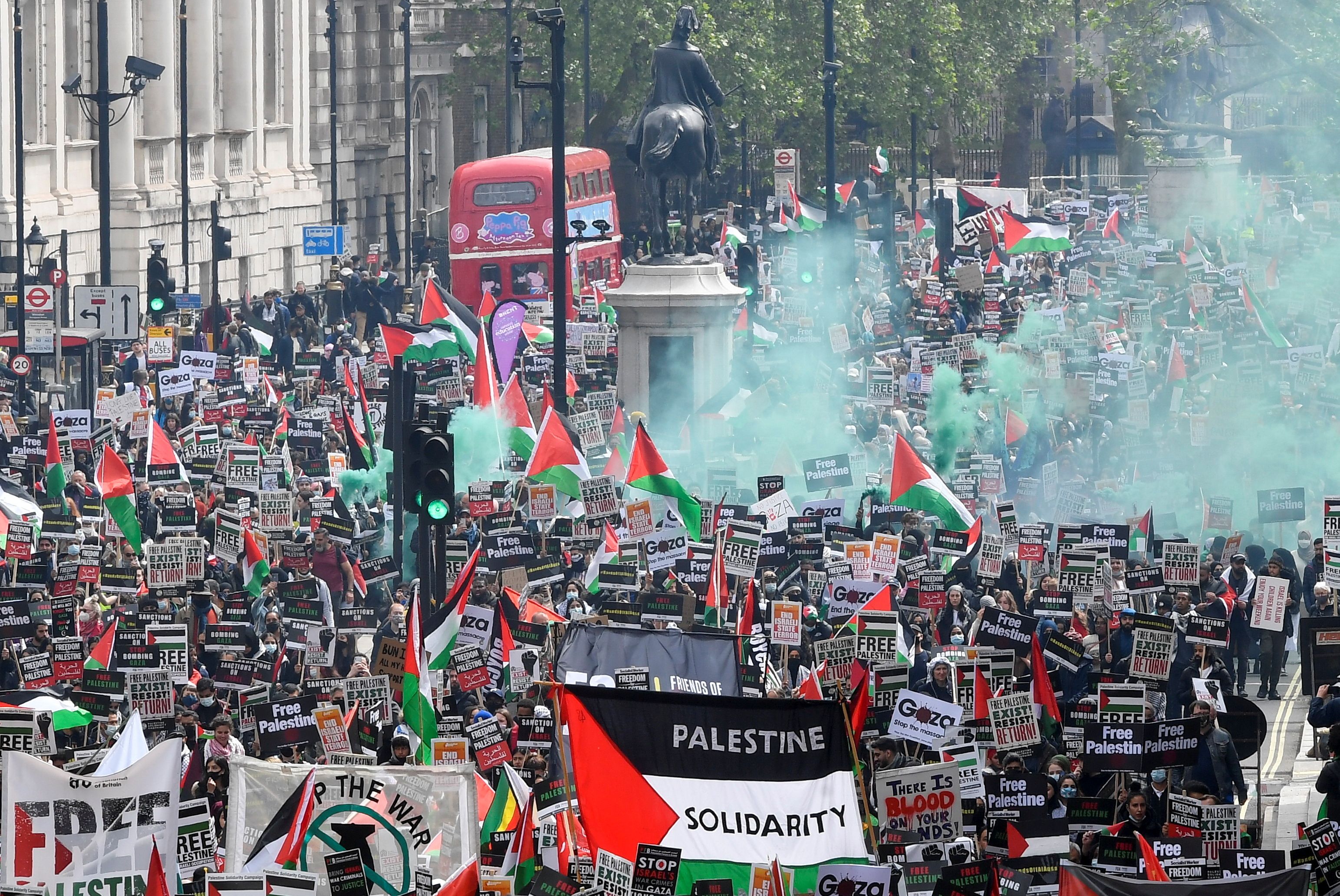 Protest following a flare-up of Israeli-Palestinian violence, in London
