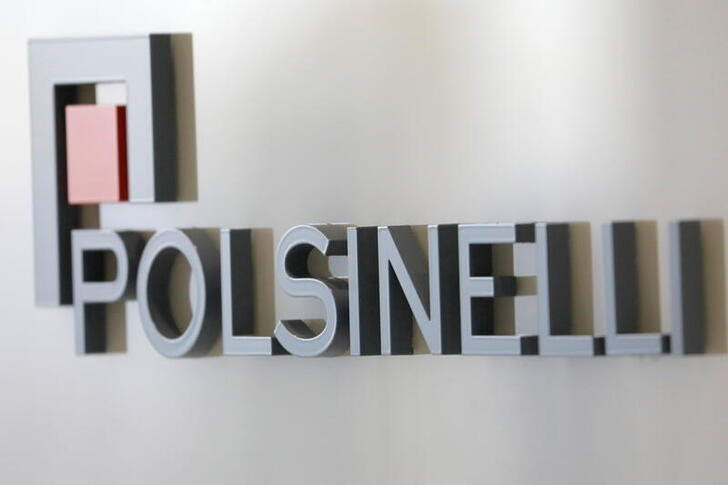 The company logo of the law firm Polsinelli is seen in their legal offices in Manhattan, New York City, New York