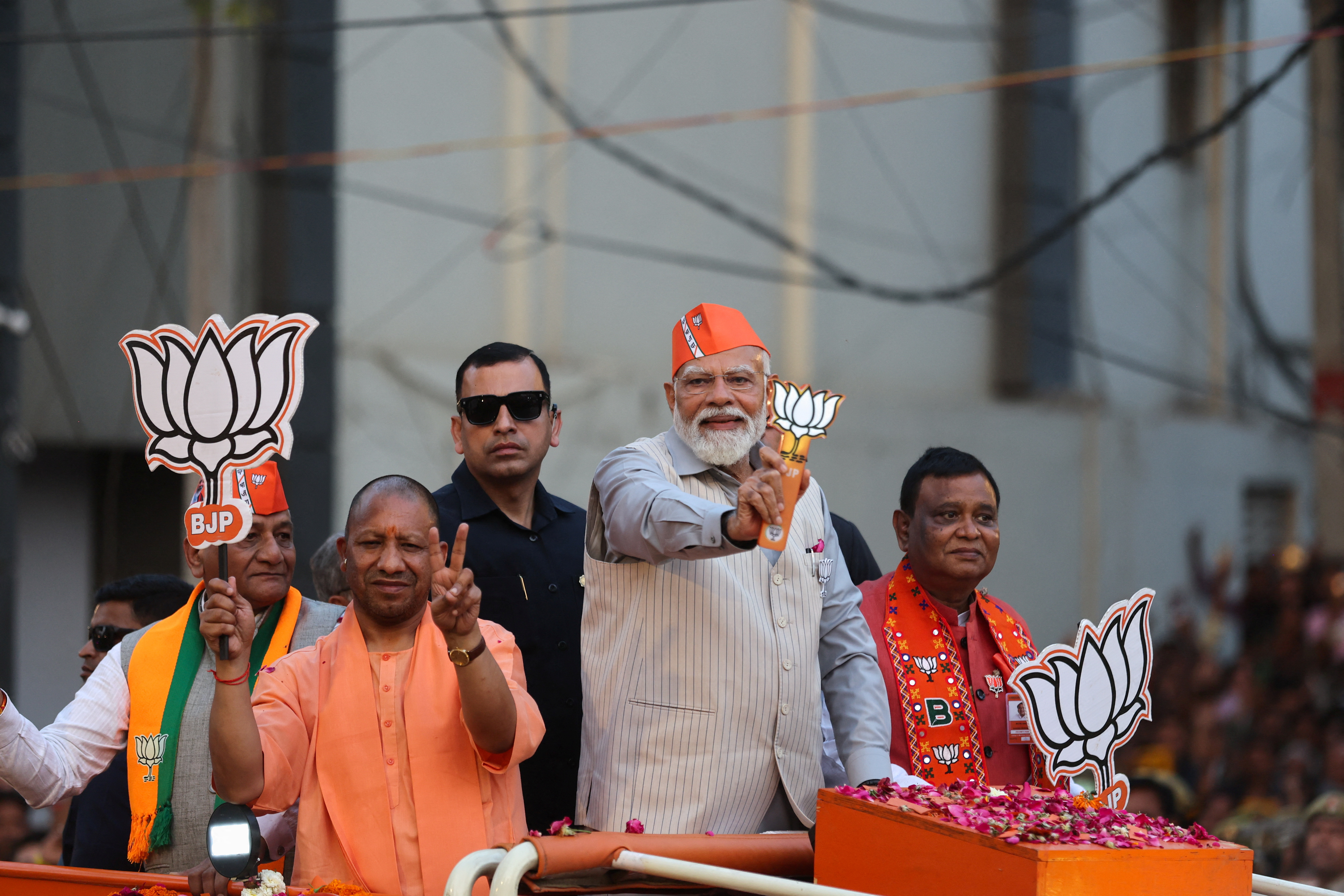 India's PM Modi takes part in a roadshow, in Ghaziabad
