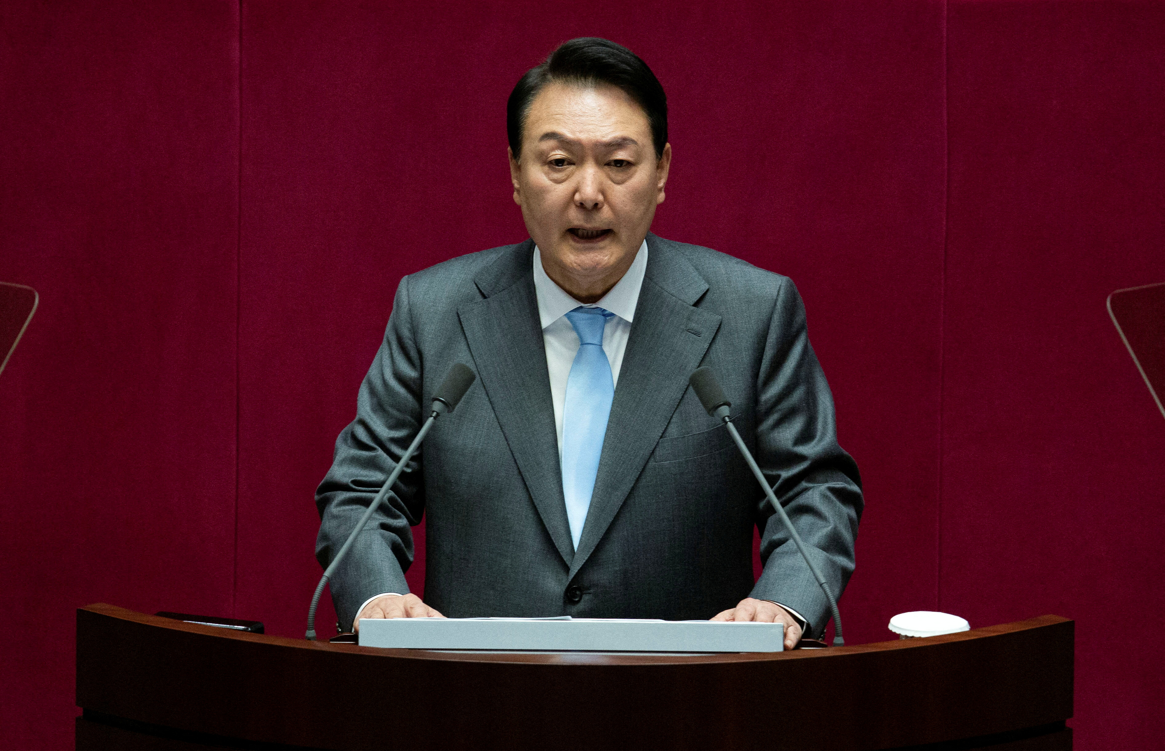 The President Yoon Suk-yeol's speech on the government supplementary budget in Seoul