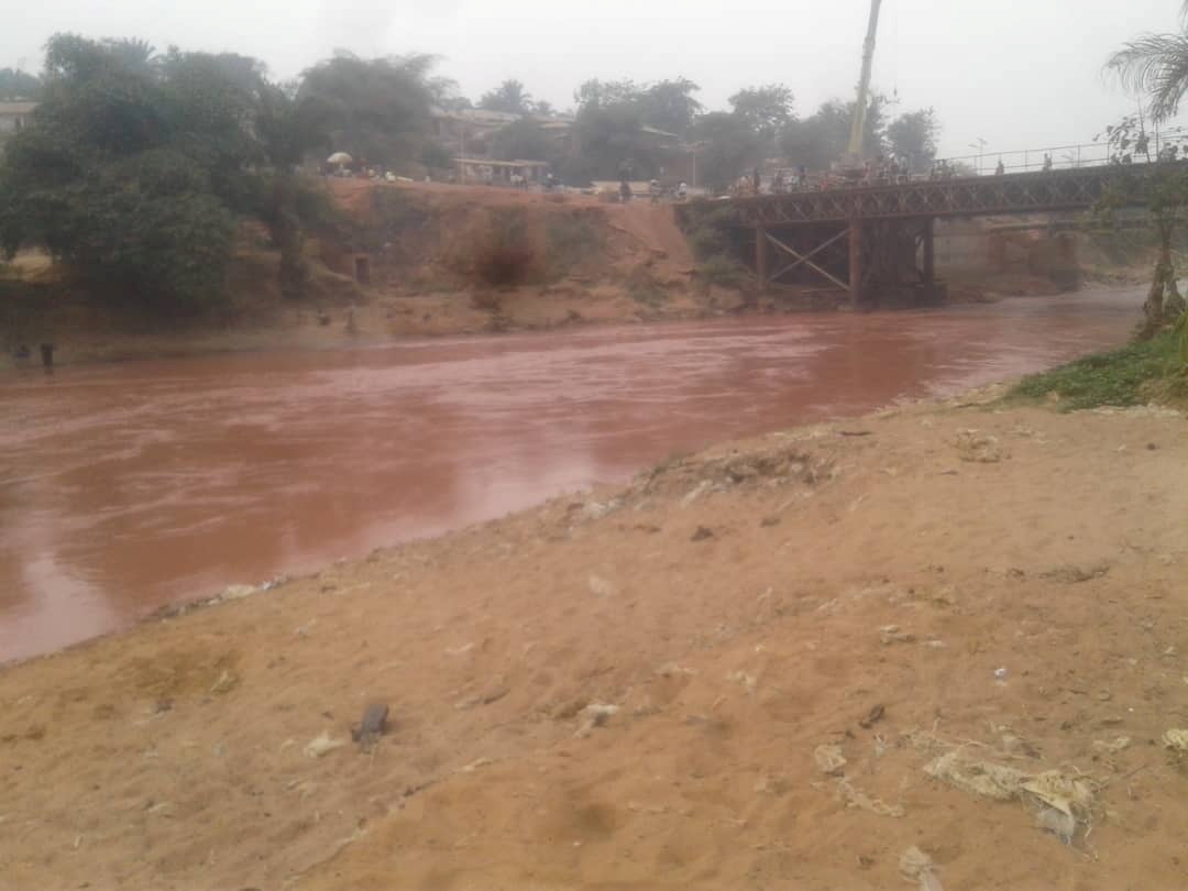 A view shows the Tshikapa river after it turned red, in Tshikapa City