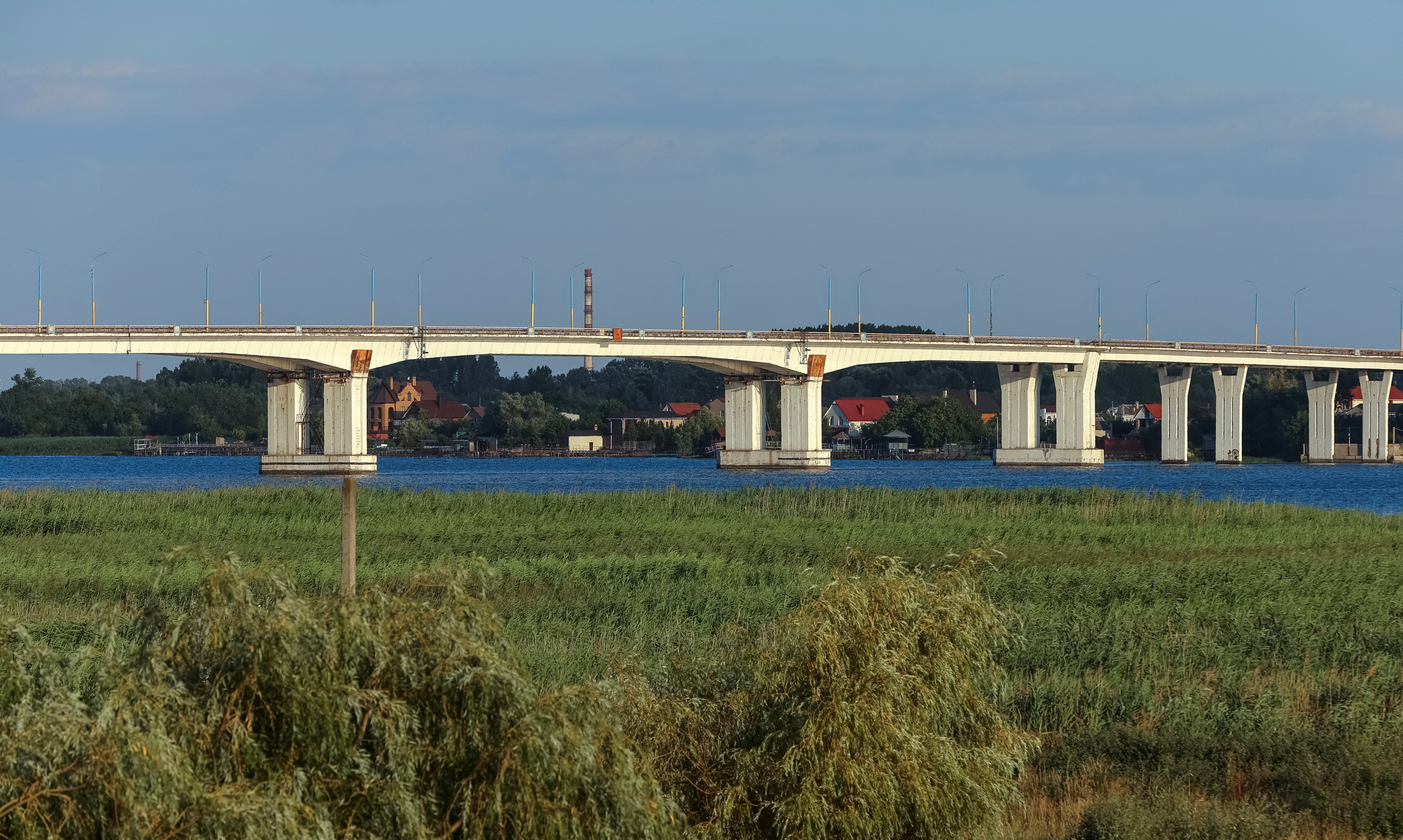 A view of the Antonivskyi bridge across Dnipro river in the Russia-controlled Kherson region