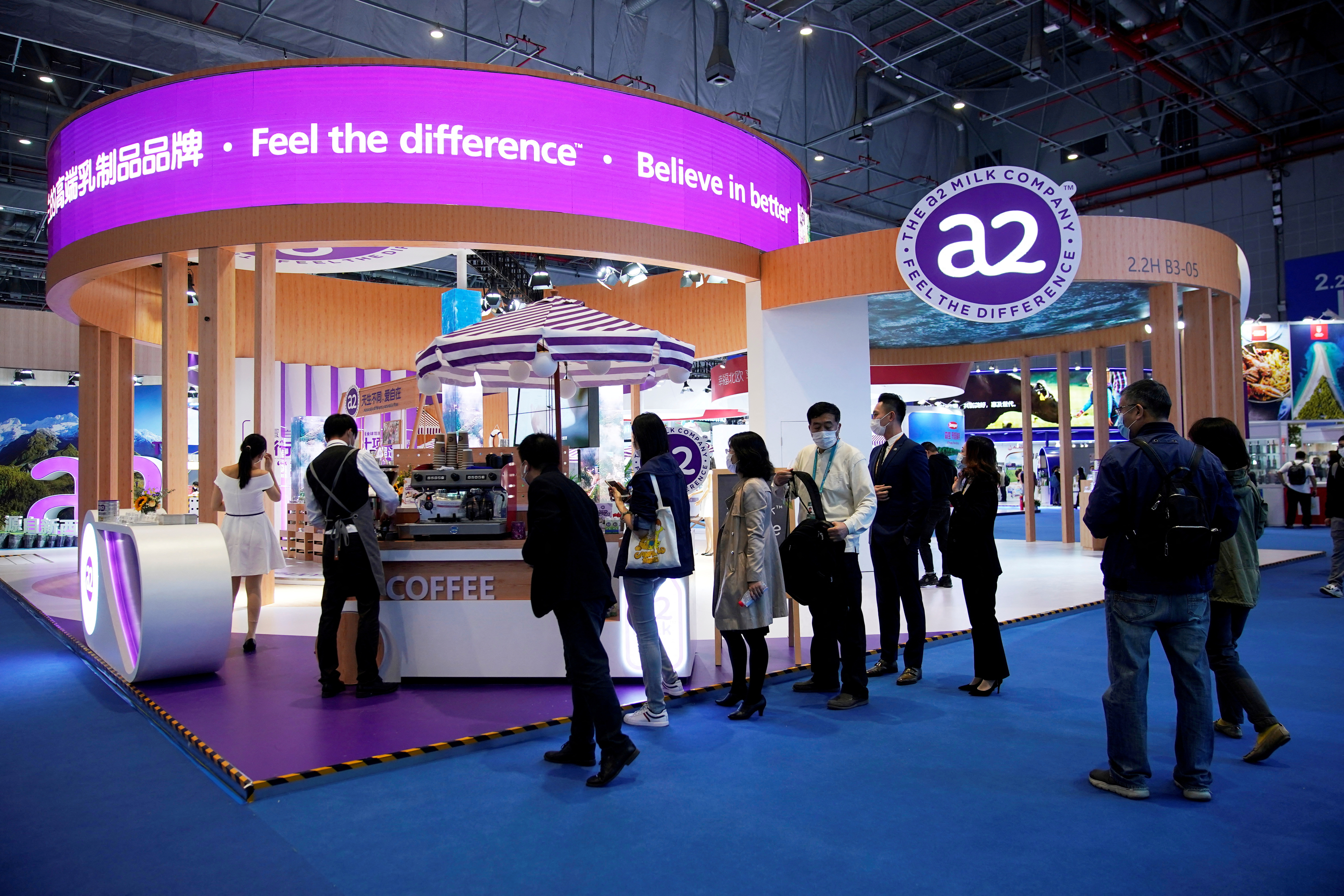 An A2 milk sign is seen at the third China International Import Expo (CIIE) in Shanghai