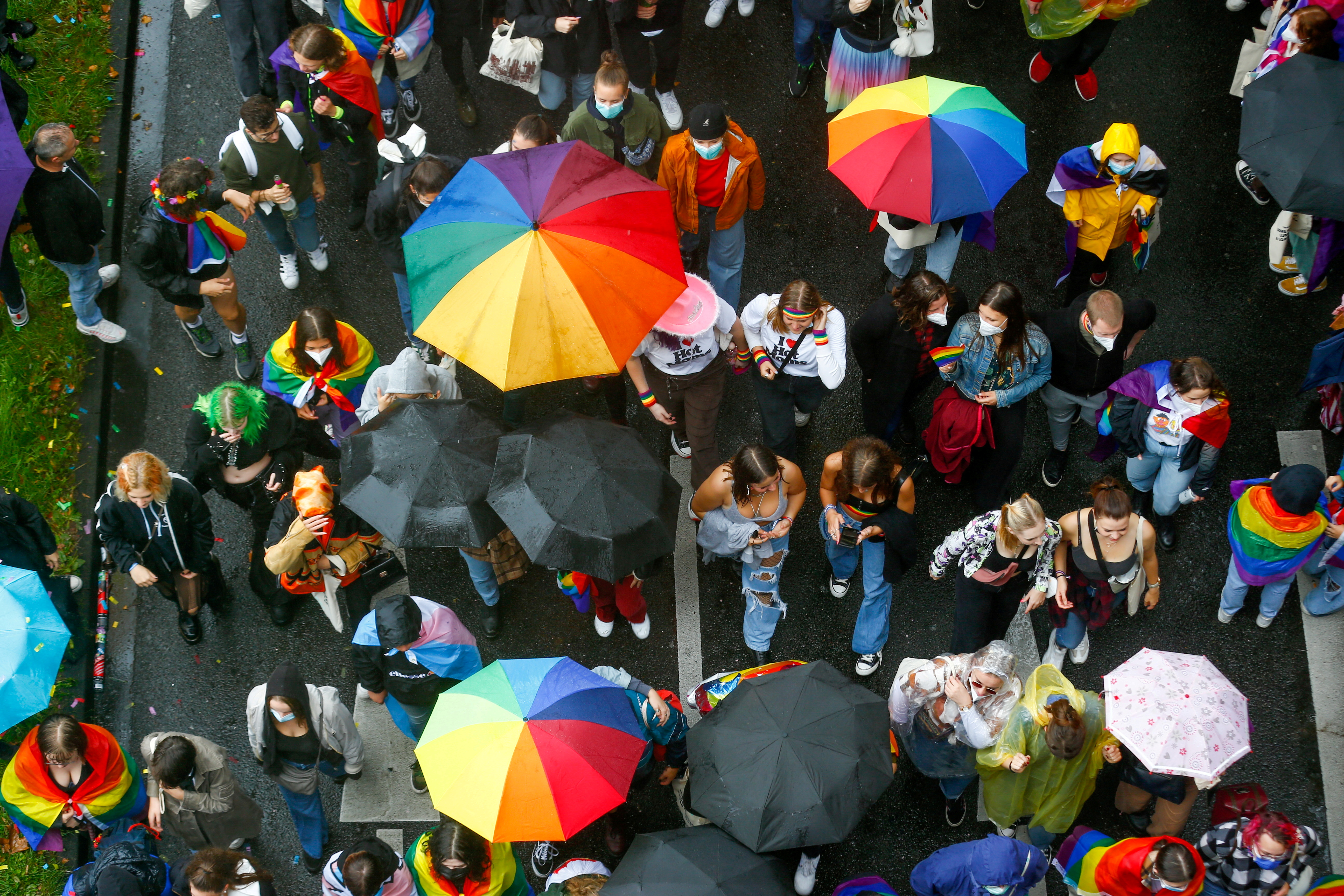 People take part in the Christopher Street Day (CSD) Gay Pride parade, in Cologne, Germany, August 29, 2021. REUTERS/Thilo Schmuelgen/File Photo