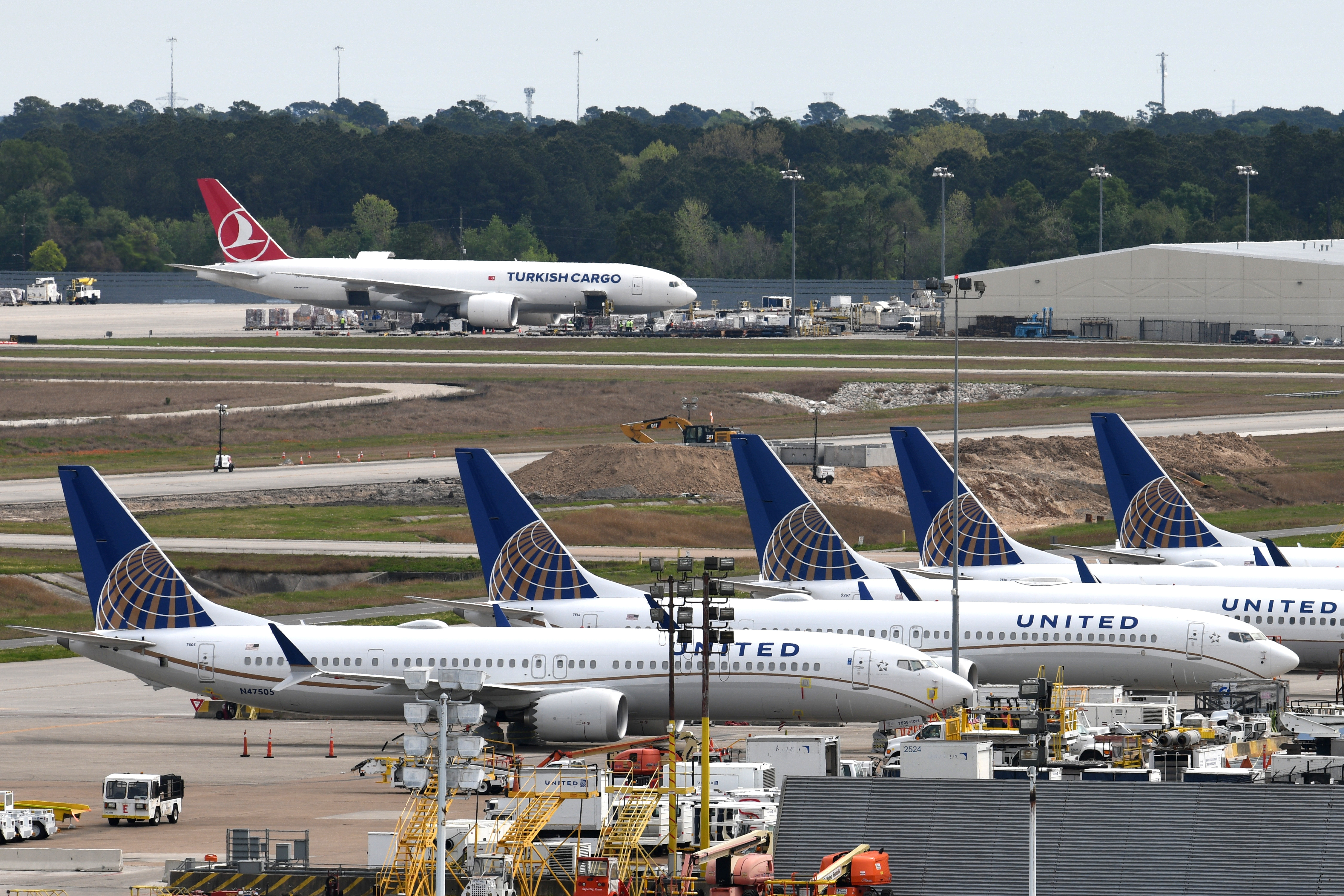 United Airlines planes, including a Boeing 737 MAX 9 model, are pictured at George Bush Intercontinental Airport in Houston