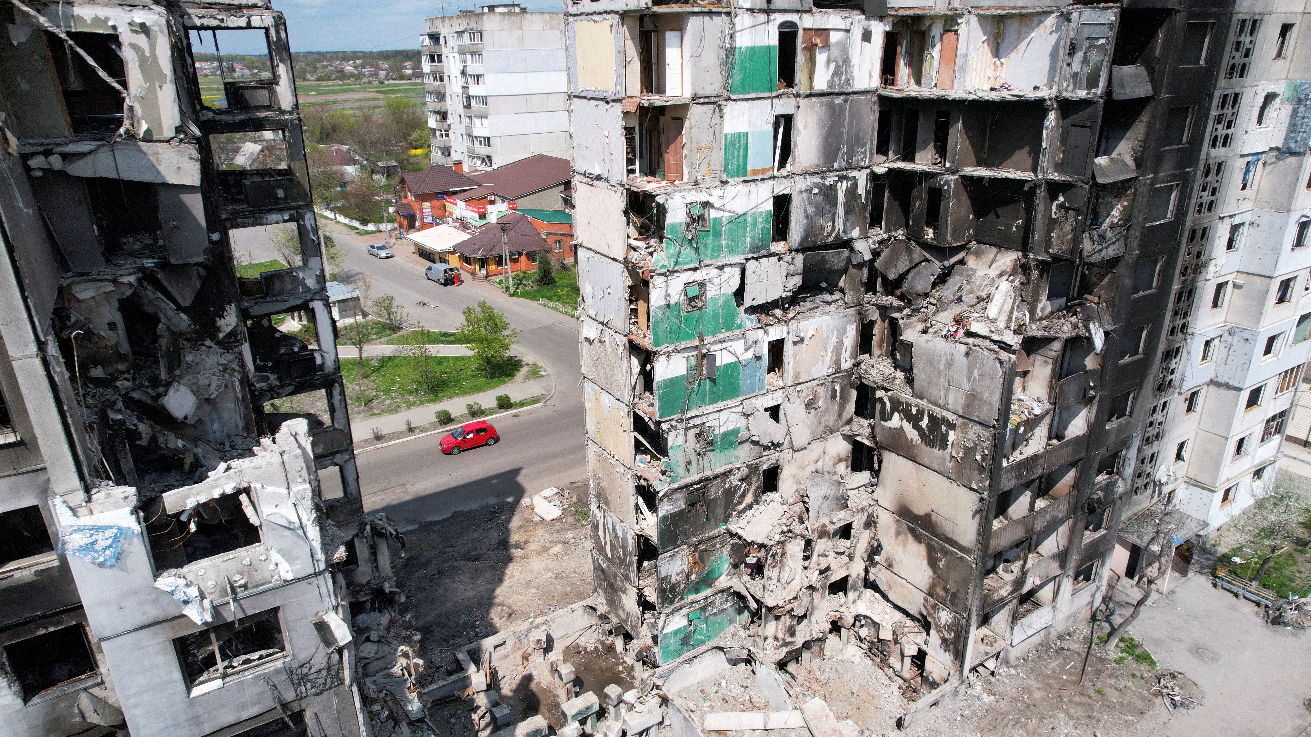 A view of buildings destroyed by the shelling, amid the Russian invasion of Ukraine, in Borodianka