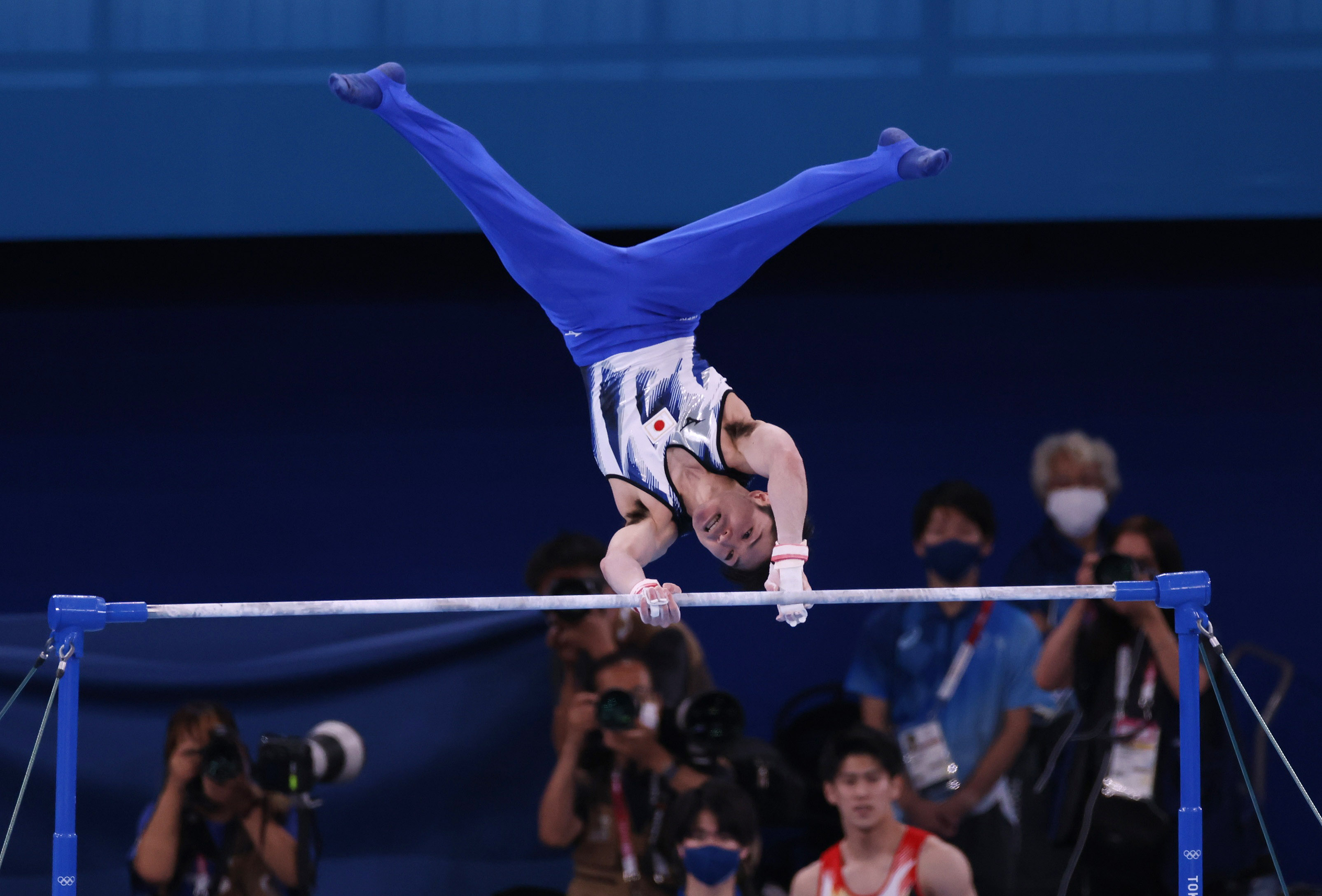 Tokyo 2020 Olympics - Gymnastics - Artistic - Men's Horizontal Bar - Qualification - Ariake Gymnastics Centre, Tokyo, Japan - July 24, 2021. Kohei Uchimura of Japan in action on the horizontal bar. REUTERS/Mike Blake