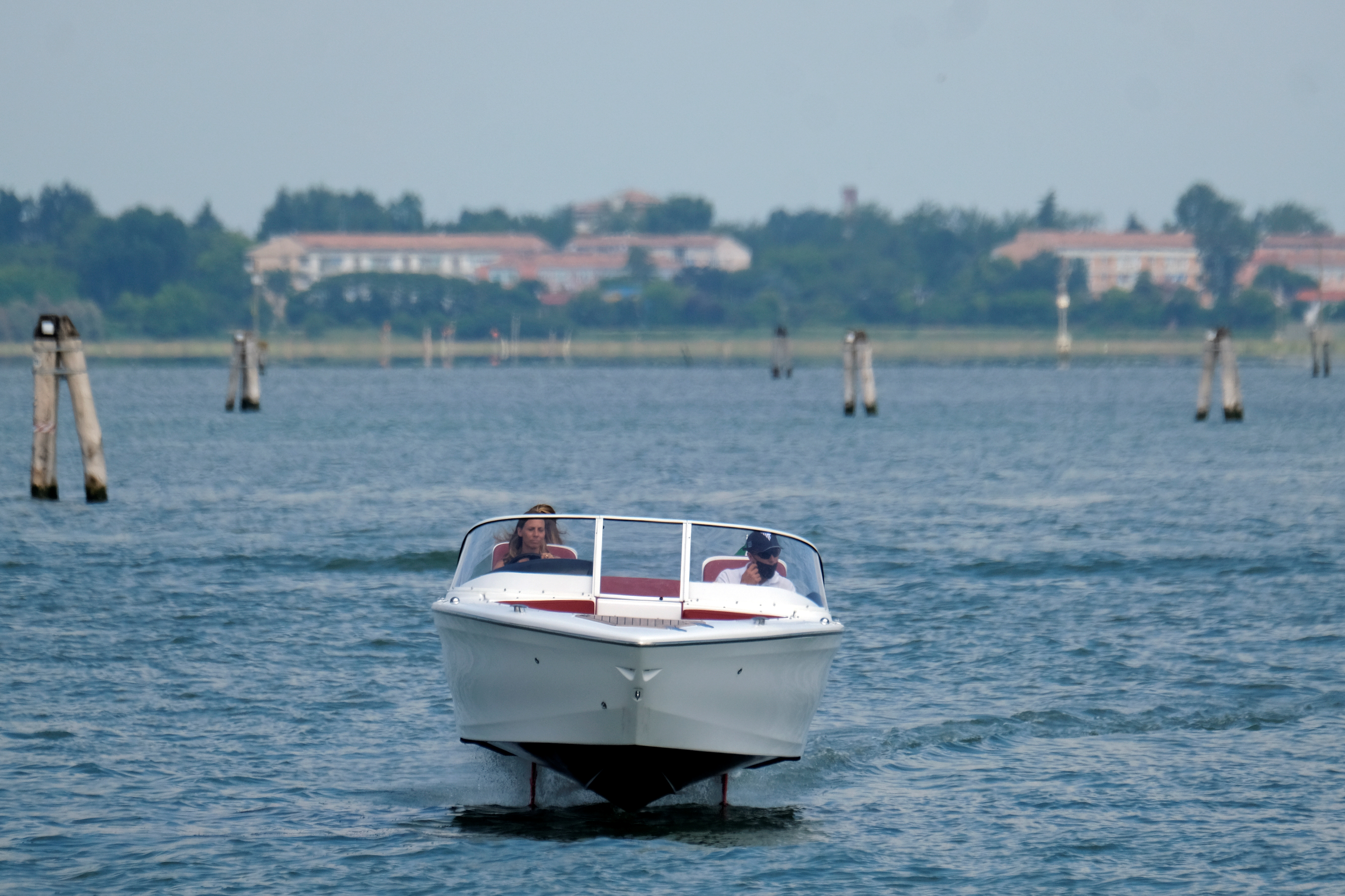 A new Swedish-designed electric boat is tested during the Salone Nautico in the lagoon city of Venice