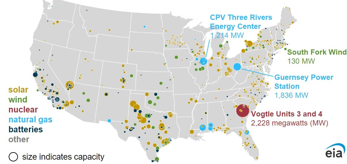 Planned U.S. power plant installations in 2023