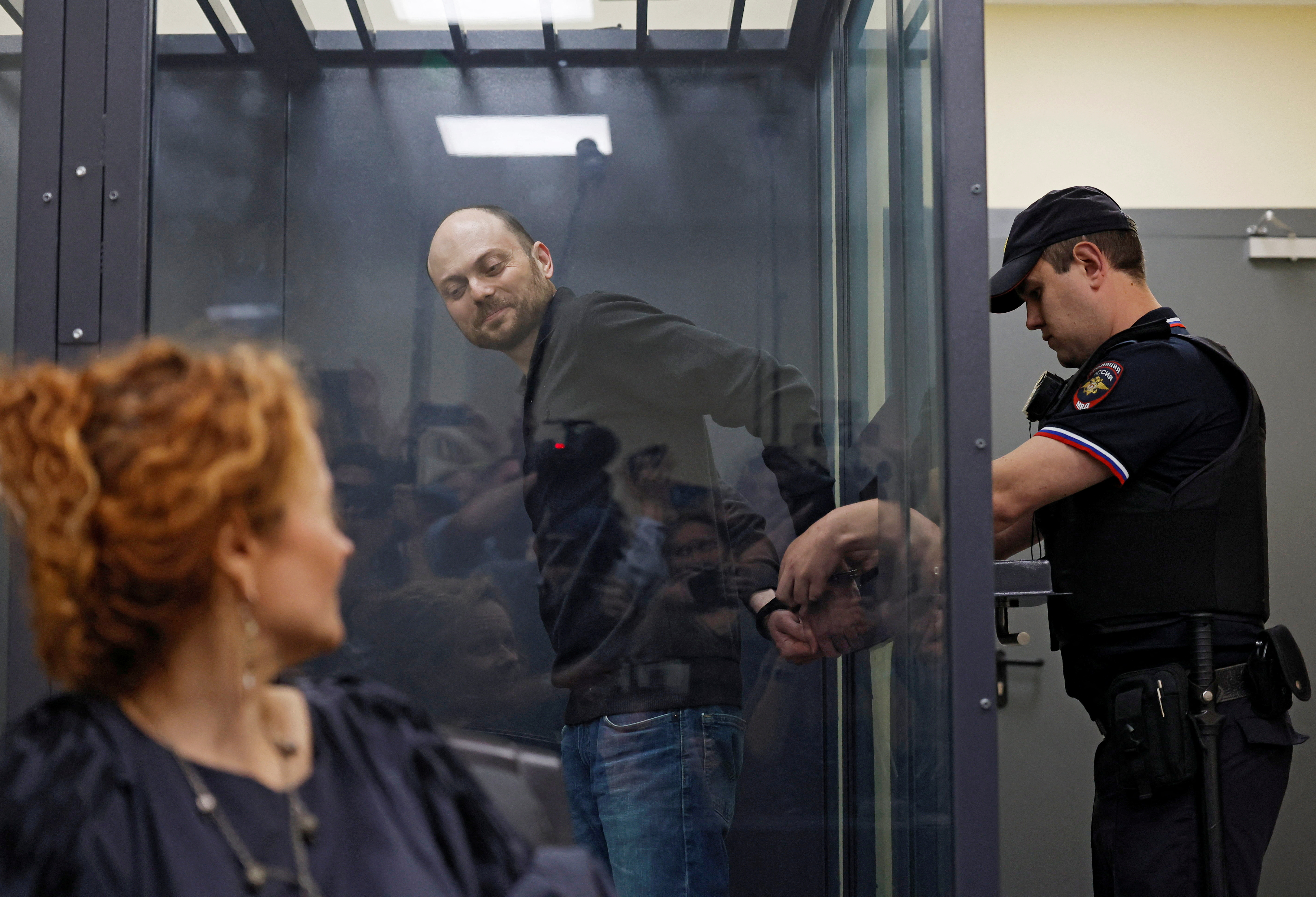 Russian opposition figure Vladimir Kara-Murza attends a court hearing in Moscow