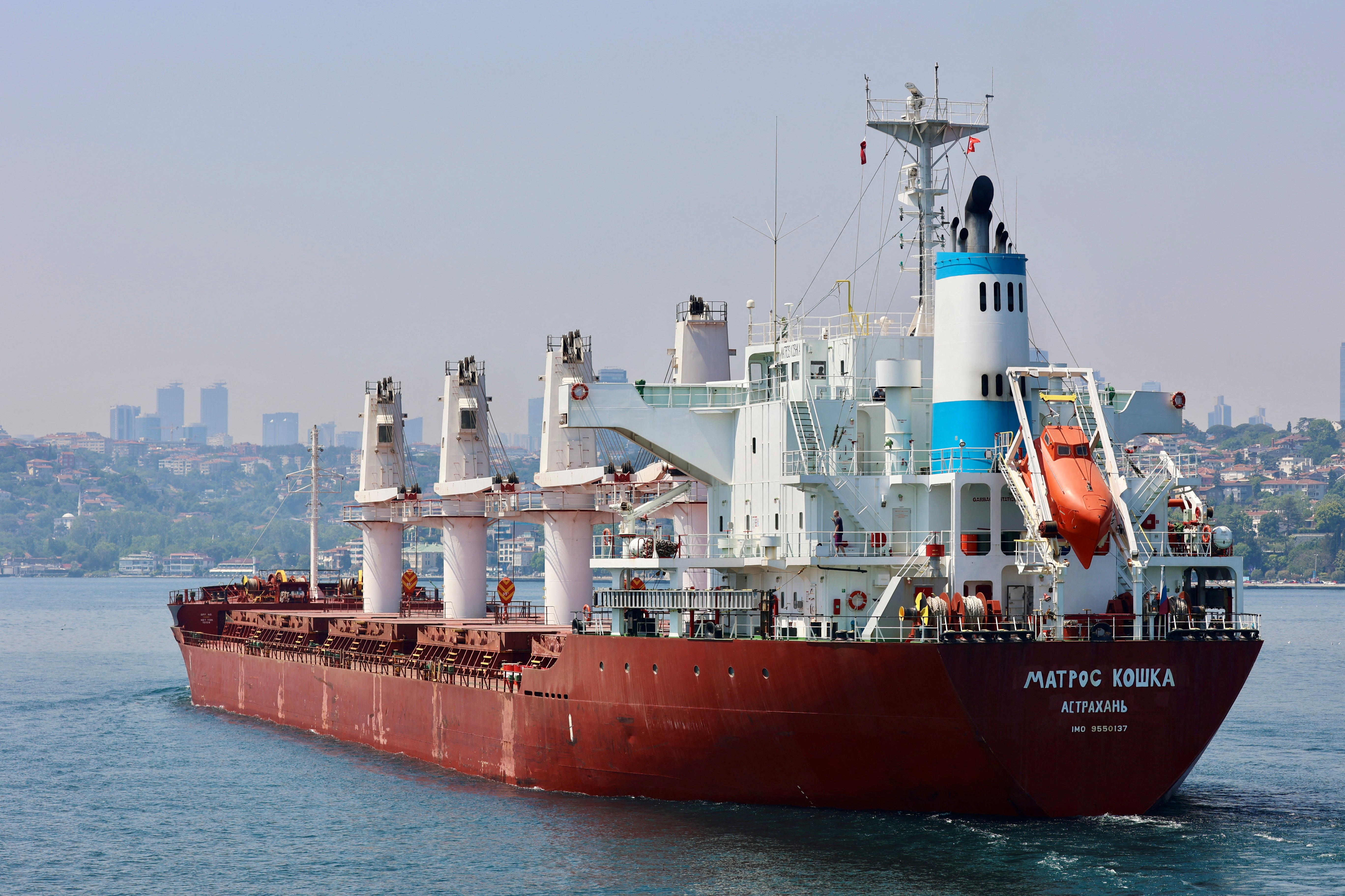 Russian-flagged bulk carrier Matros Koshka sails in Istanbul's Bosphorus