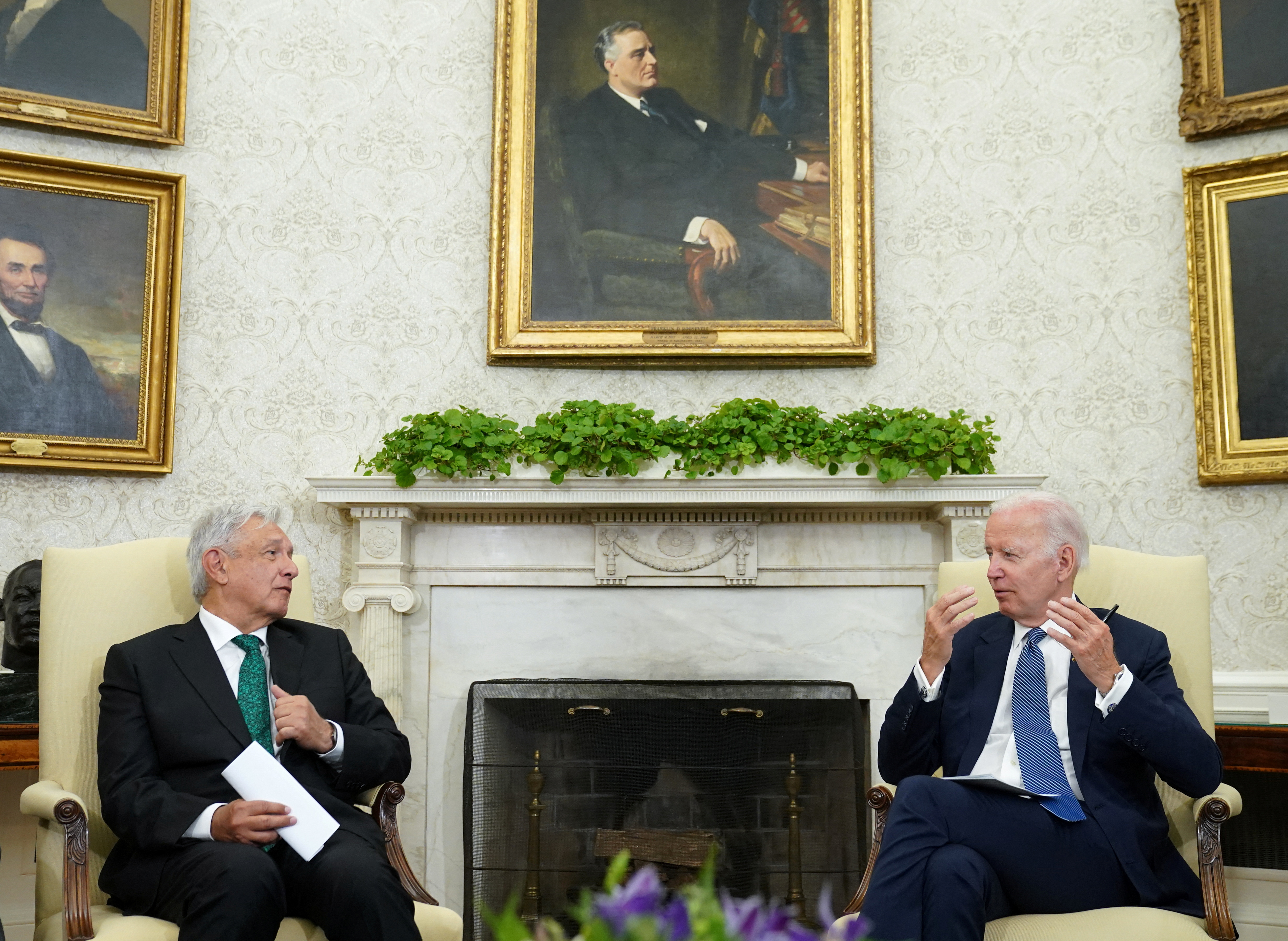 FILE PHOTO - U.S. President Biden meets with Mexican President Andres Manuel Lopez Obrador at the White House in Washington