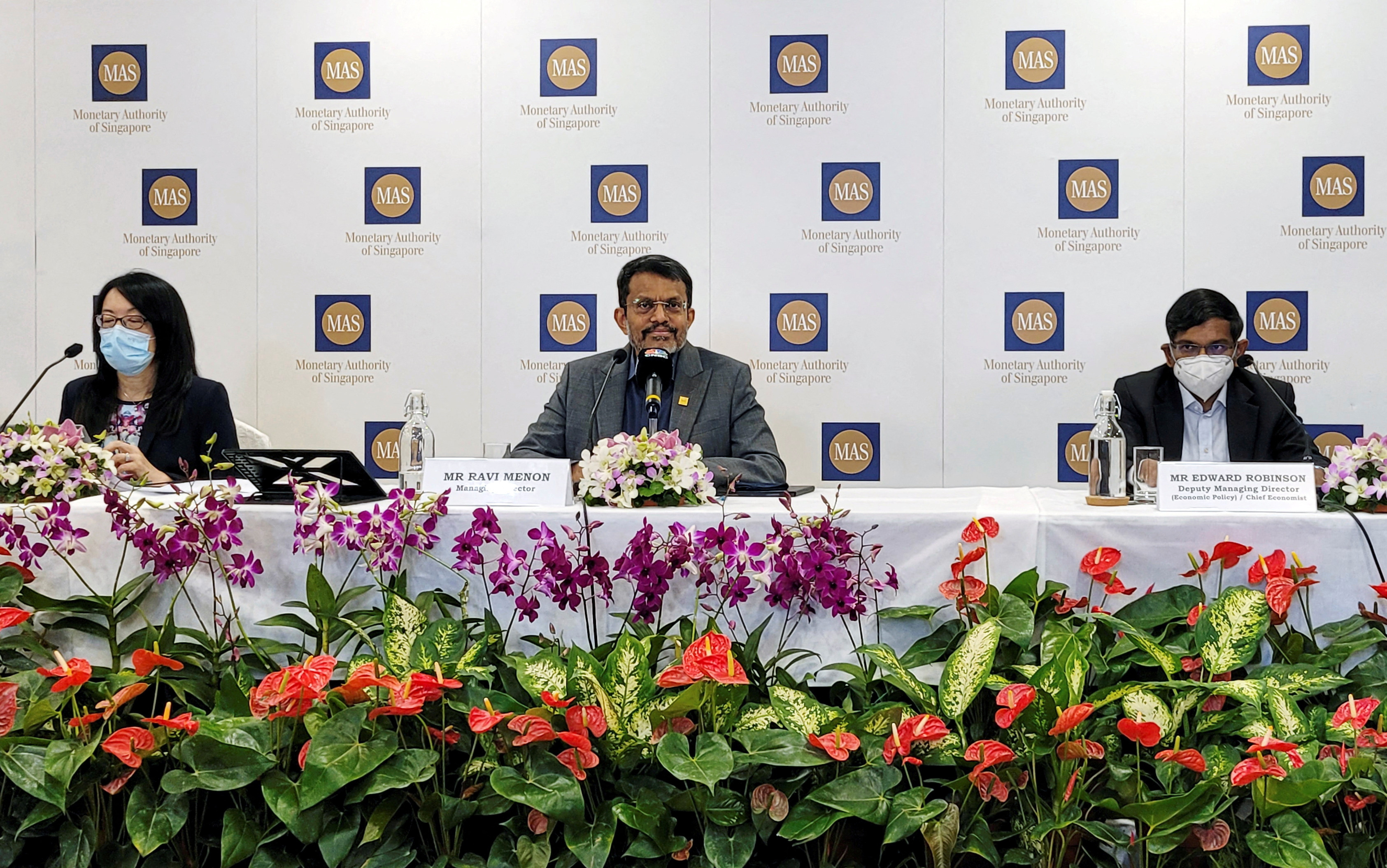Ravi Menon, the managing director of the Monetary Authority of Singapore, speaks at a news conference in Singapore