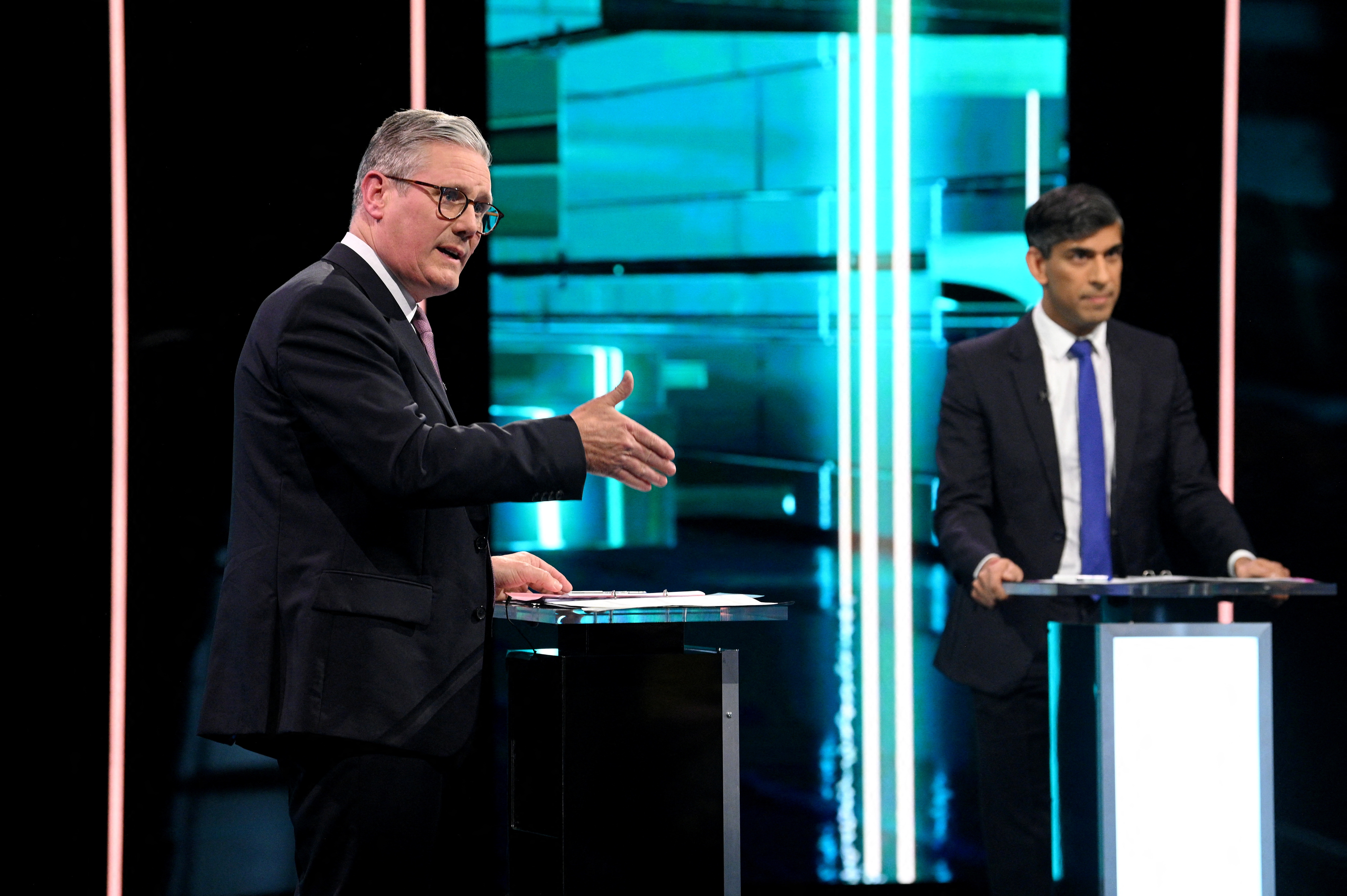 Labour Party leader Keir Starmer and Prime Minister and Conservative Party leader Rishi Sunak debate, in Manchester