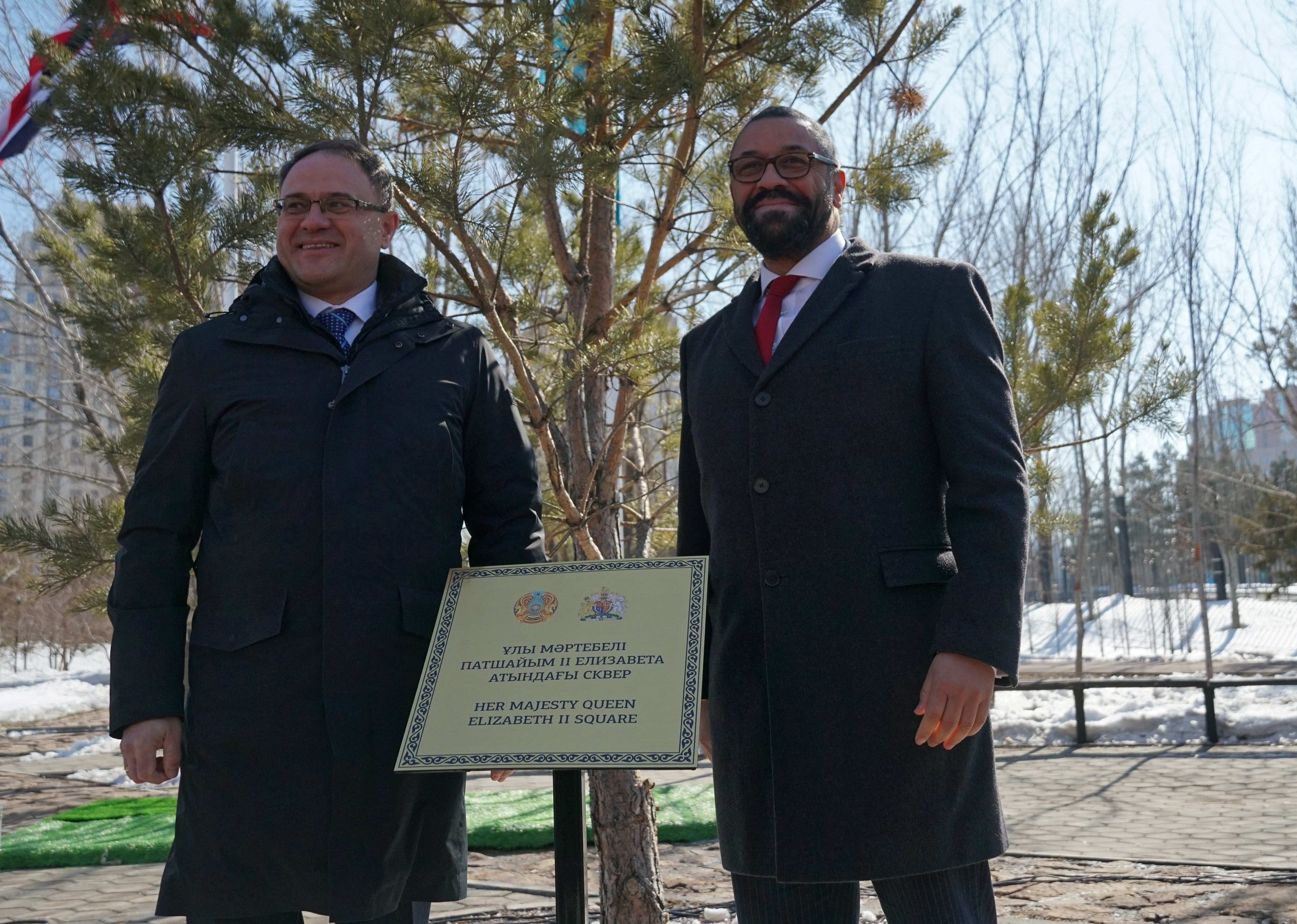 British Foreign Secretary James Cleverly attends the opening ceremony of the new square named after Queen Elizabeth II in Astana