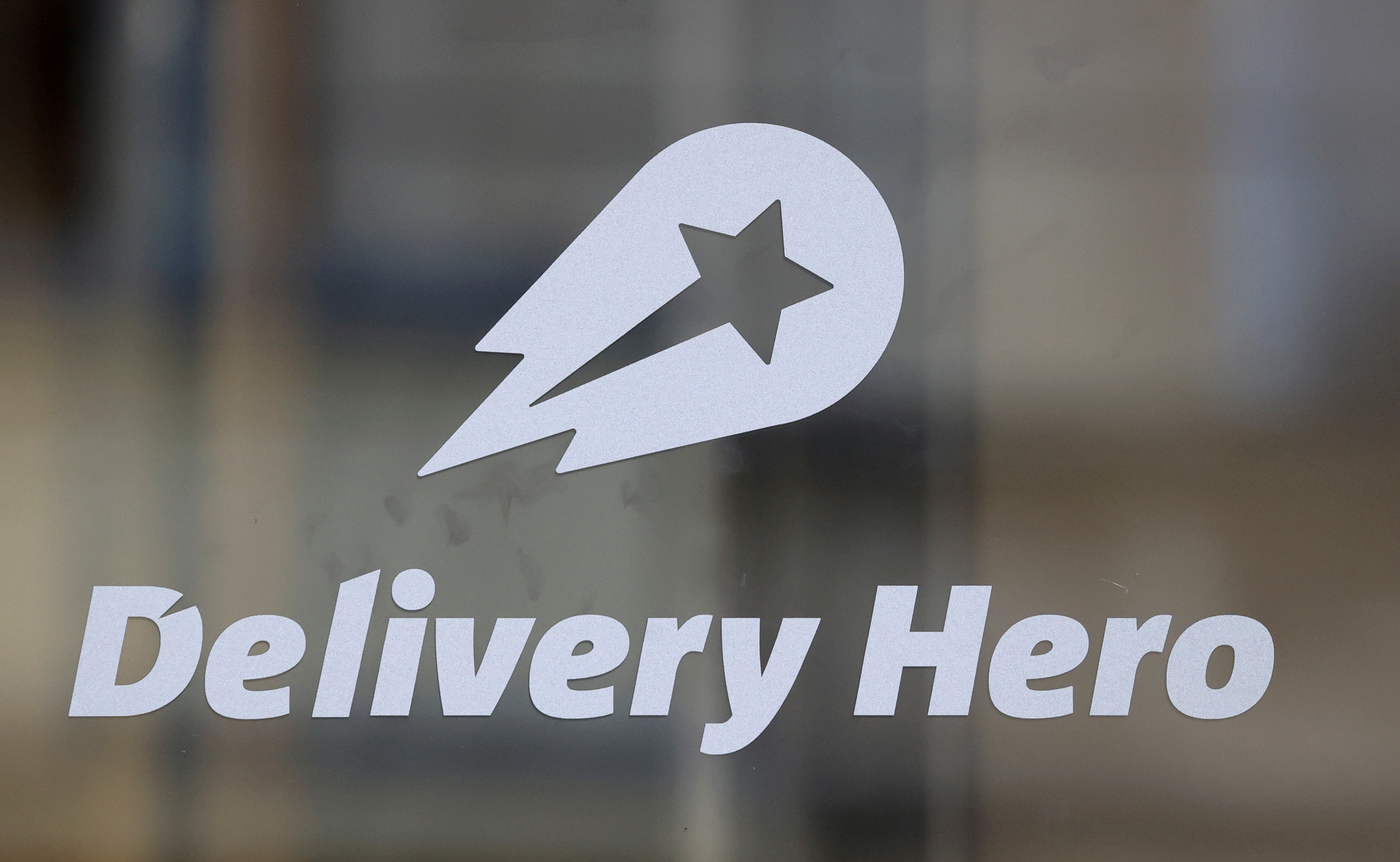 The Delivery Hero's logo is pictured at its headquarters in Berlin