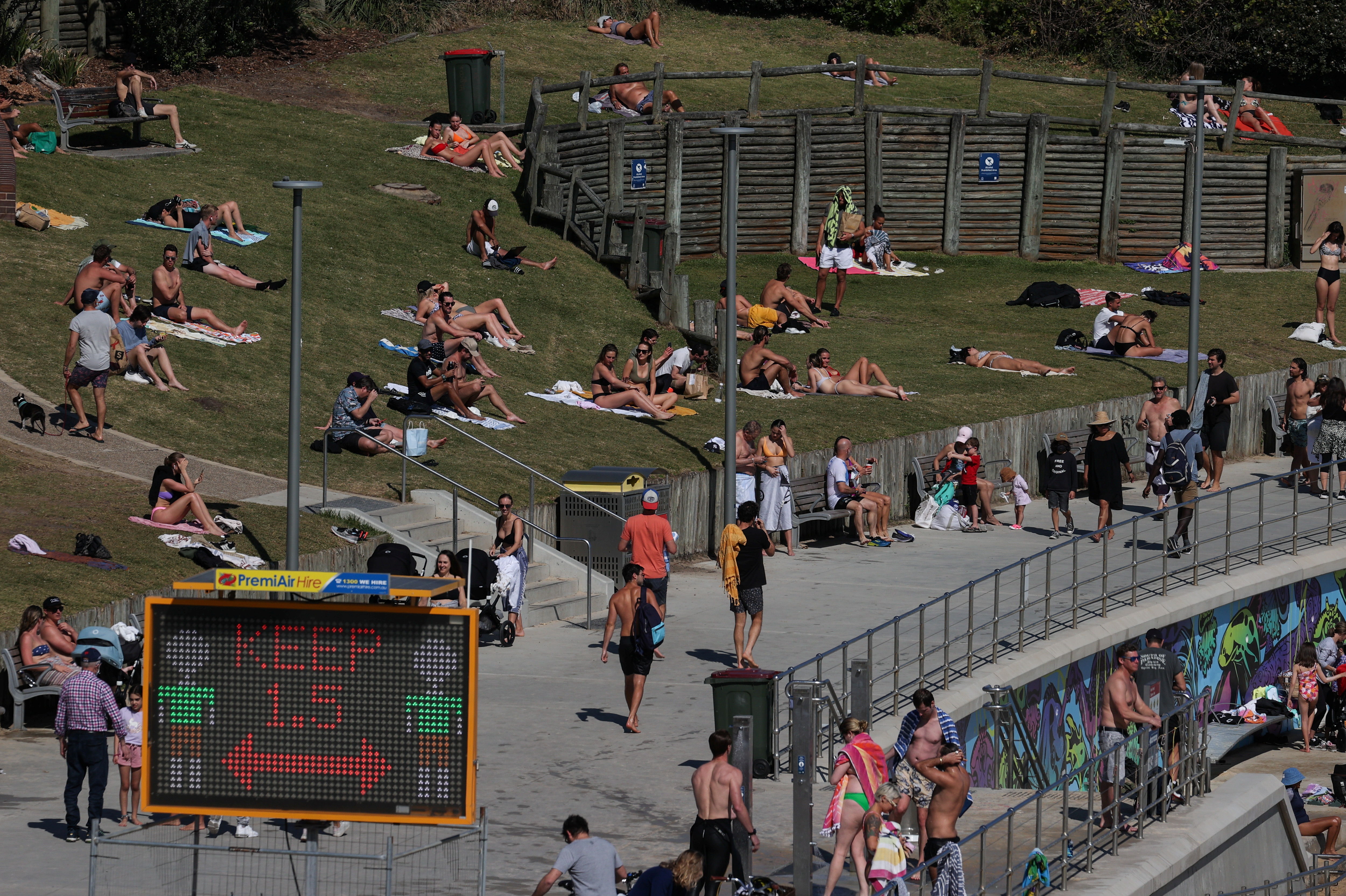 People take to Bondi Beach during a COVID-19 lockdown in Sydney