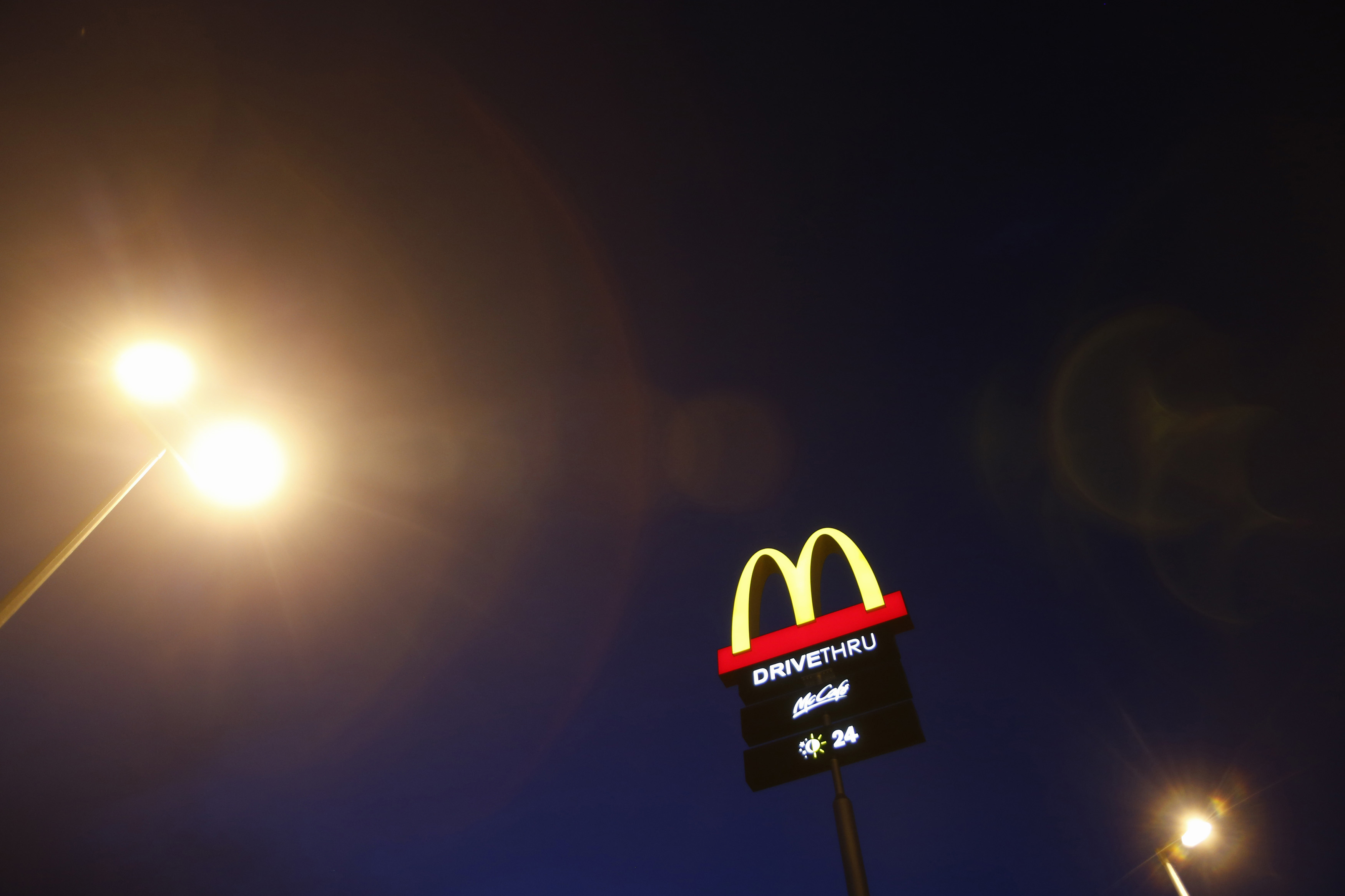 The corporate logo of McDonald's Corp fast food chain is seen on display in the Malaysian town of Pekan