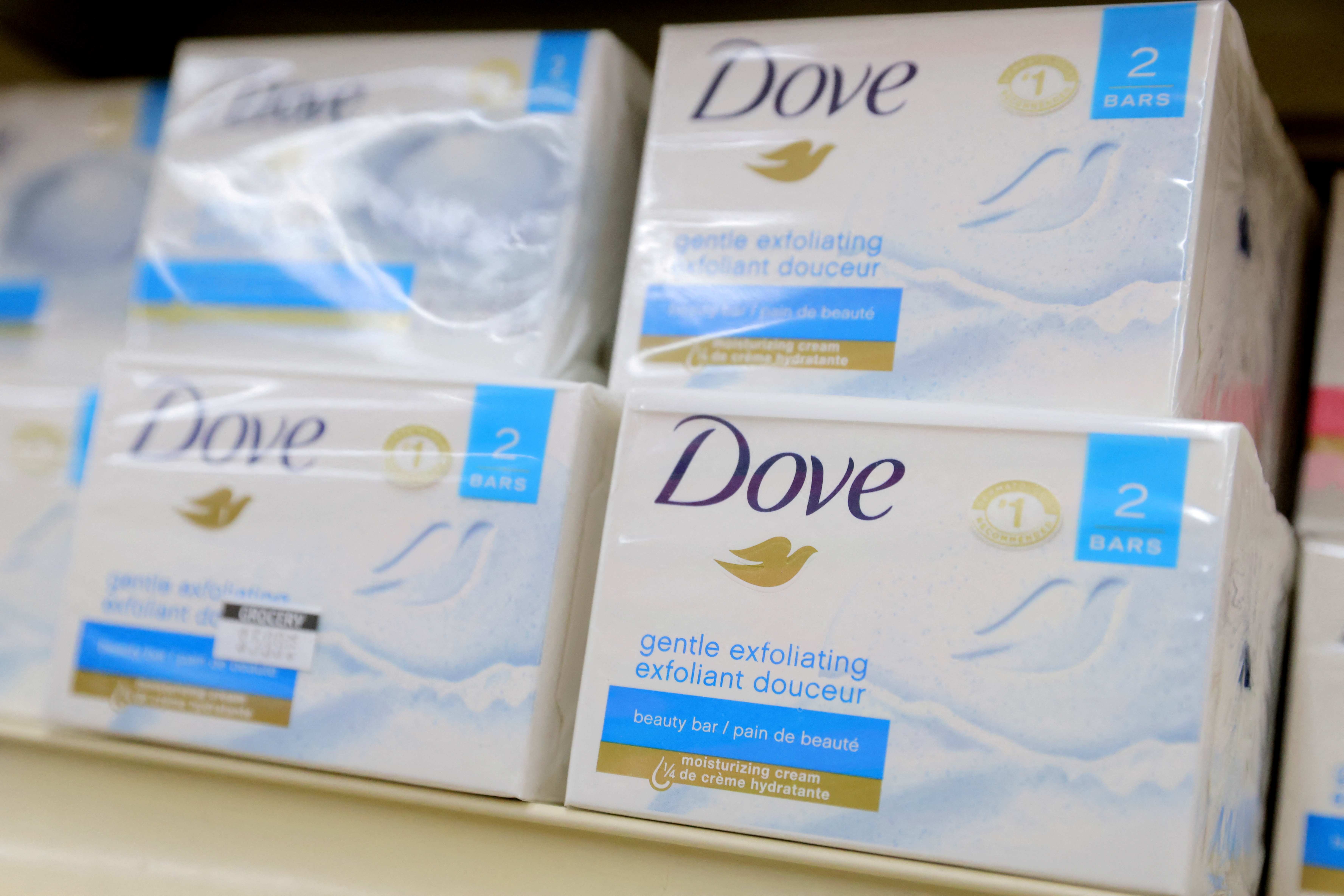 Dove, a brand of Unilever, is seen on display in a store in Manhattan, New York City