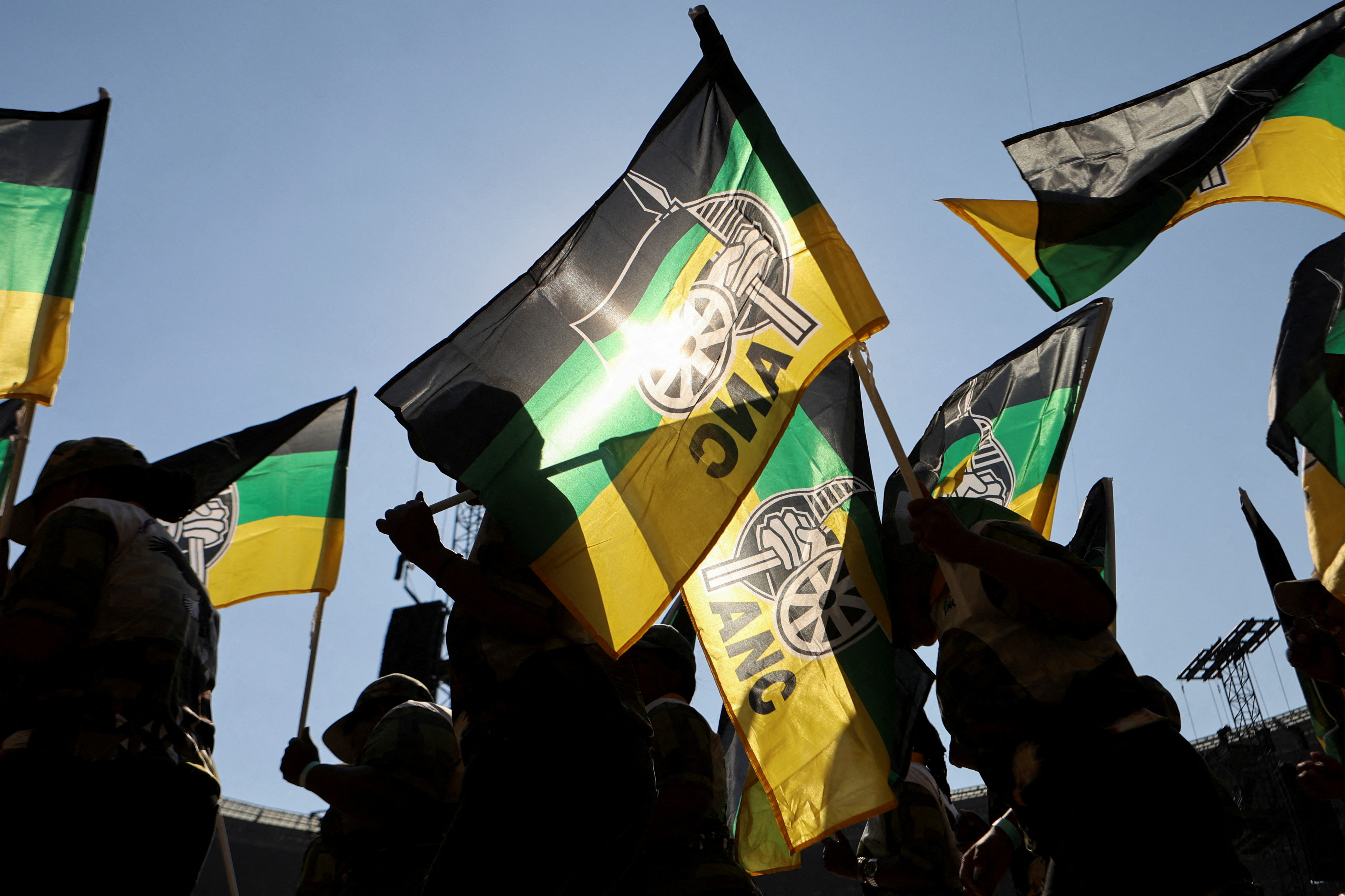 President of the ANC Cyril Ramaphosa attends a rally ahead of the upcoming election at FNB stadium in Johannesburg