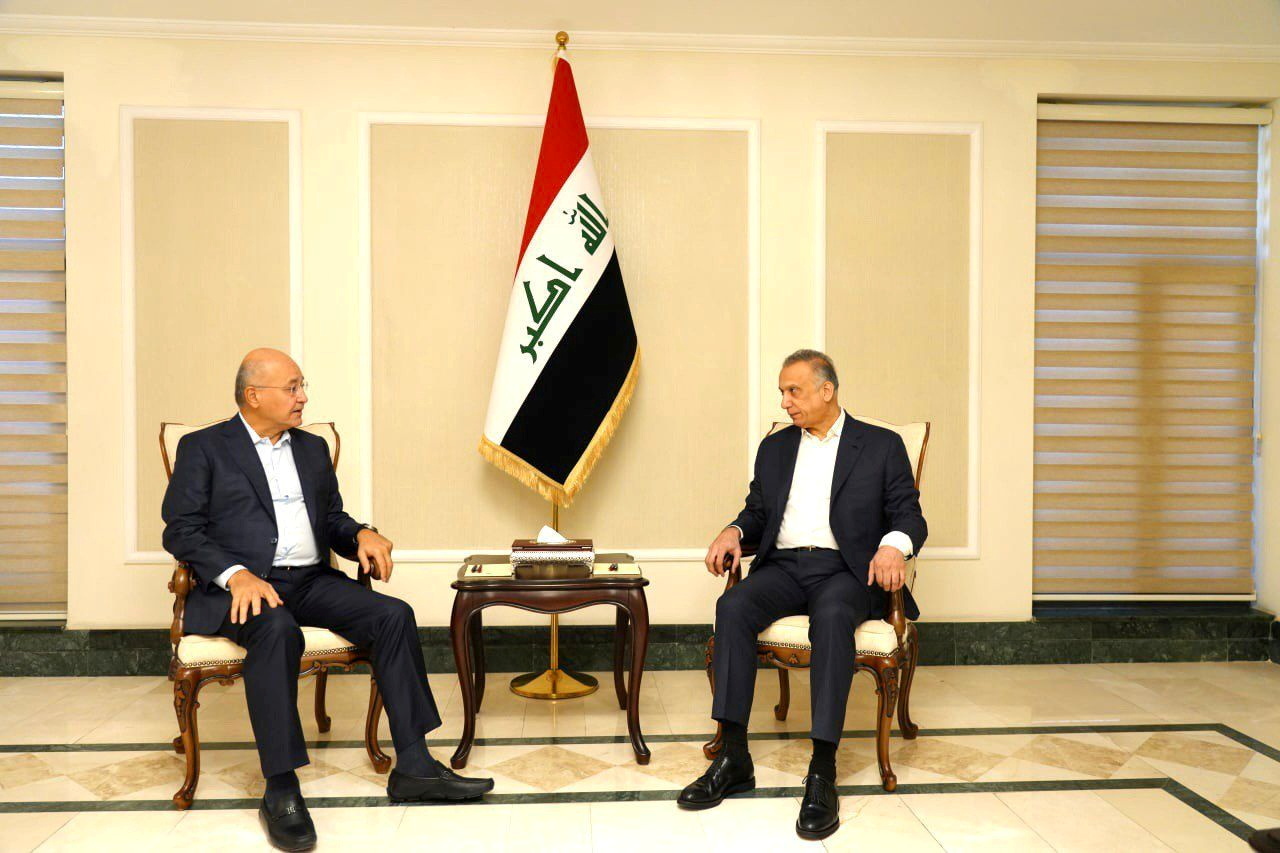 Iraqi Prime Minister Mustafa Al-Kadhimi meets with Iraq's President Barham Salih in Baghdad