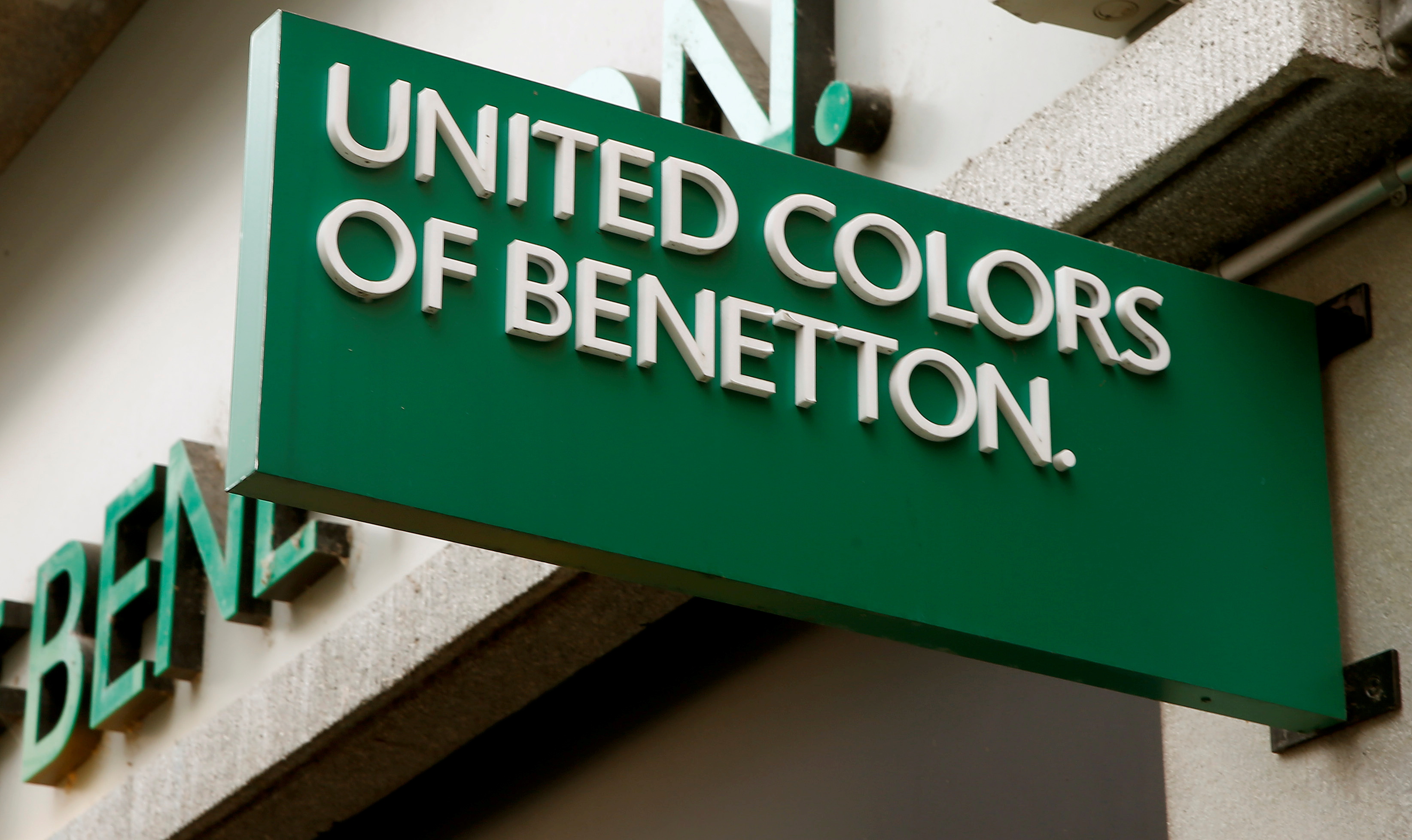 The logo of Italian fashion group Benetton is seen at a store in Zurich