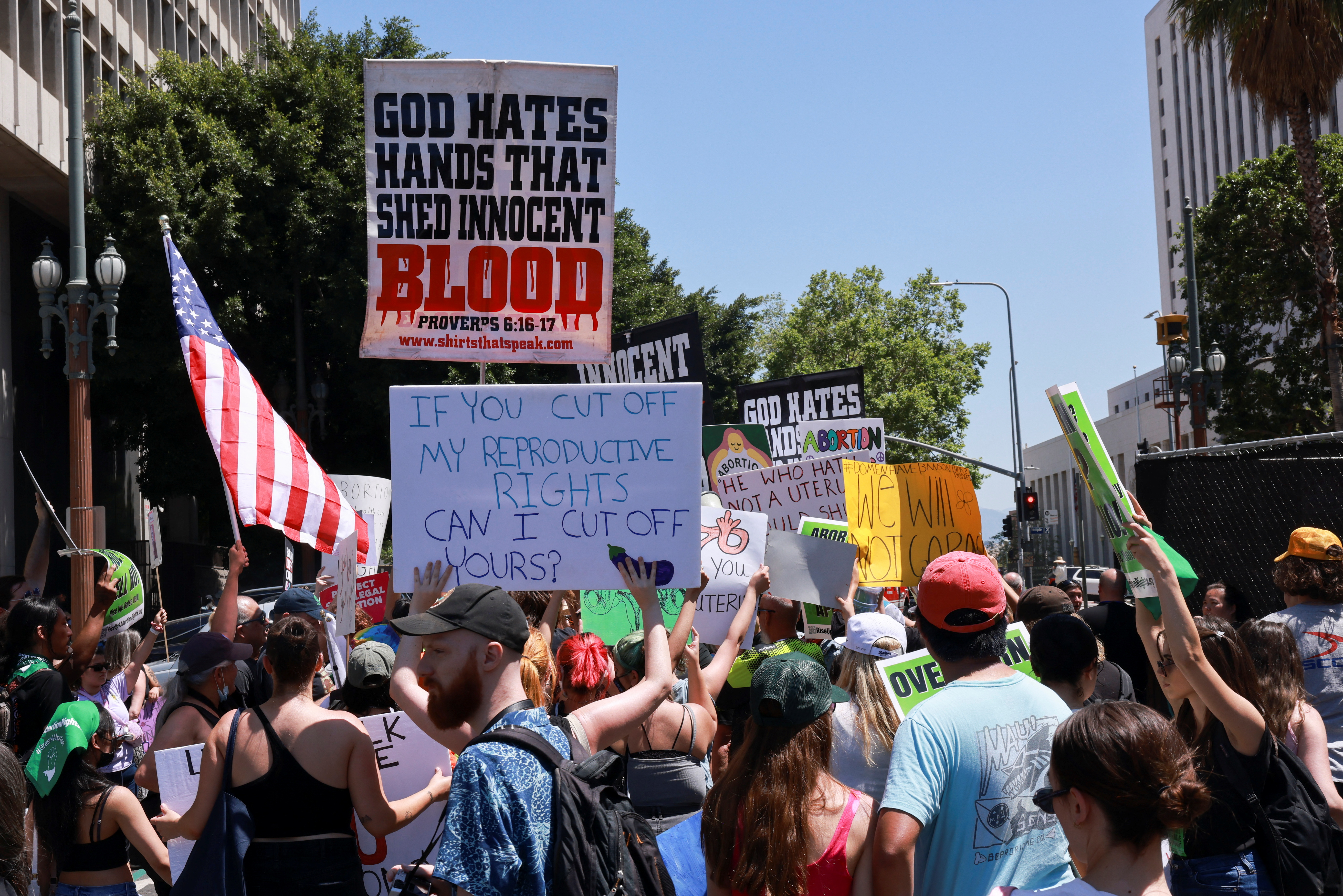 Abortion rights protesters participate in nationwide demonstrations, in Los Angeles