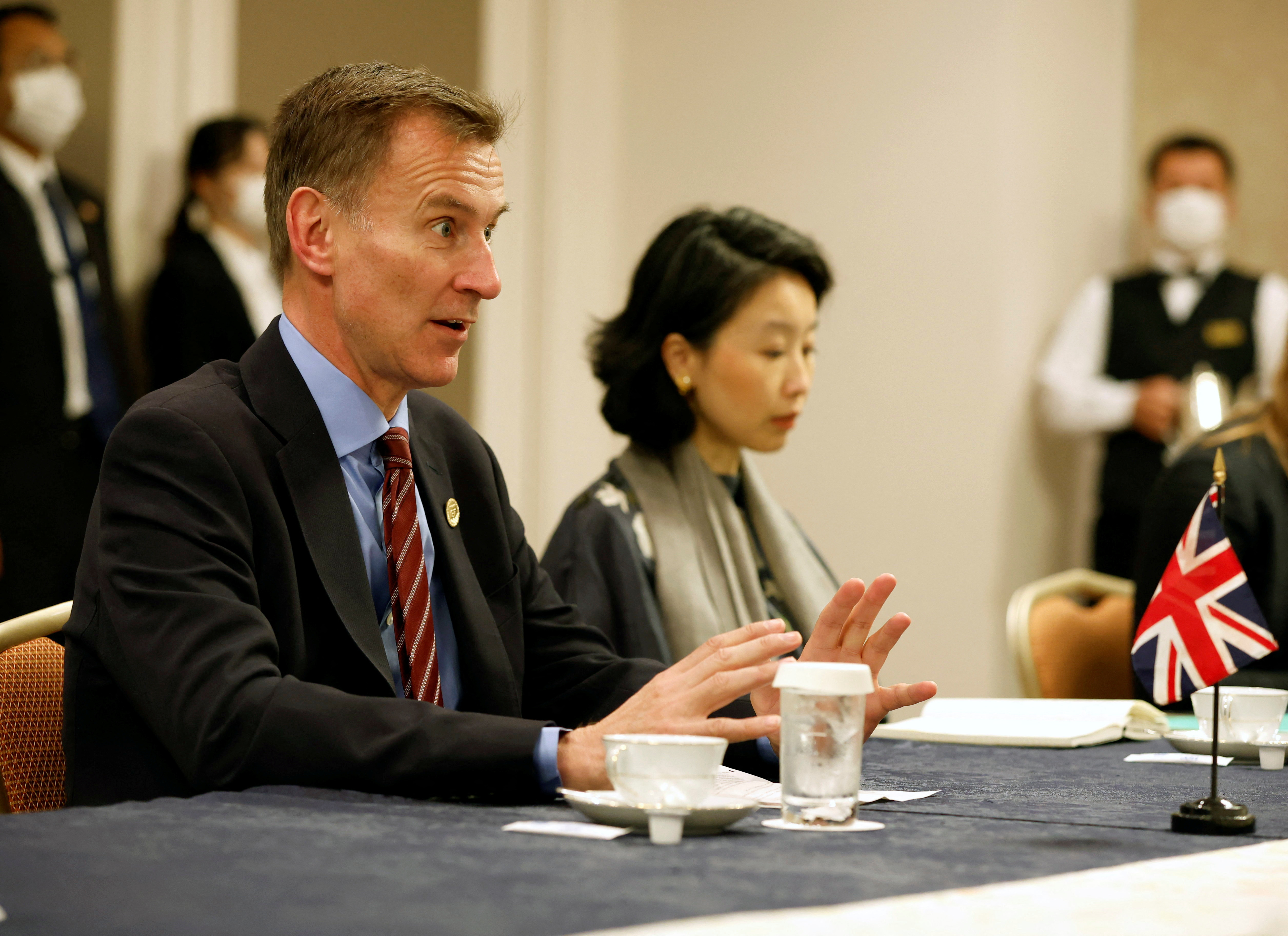 U.S. Treasury Secretary Janet Yellen meets with British Finance Minister Jeremy Hunt on the sideline of the G7 Finance Ministers and Central Bank Governors' meeting, in Niigata