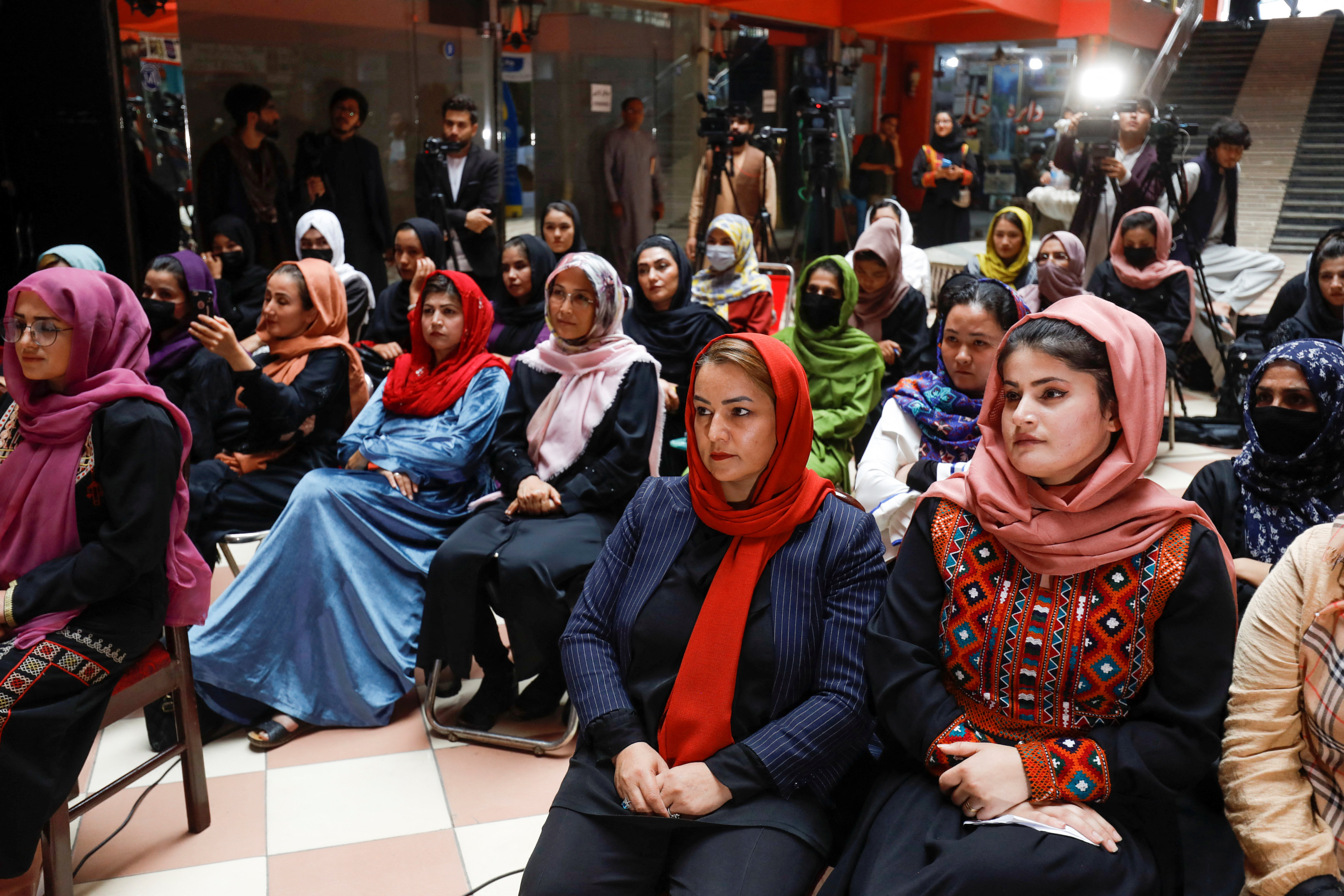 Women attend the inauguration of women's library in Kabul