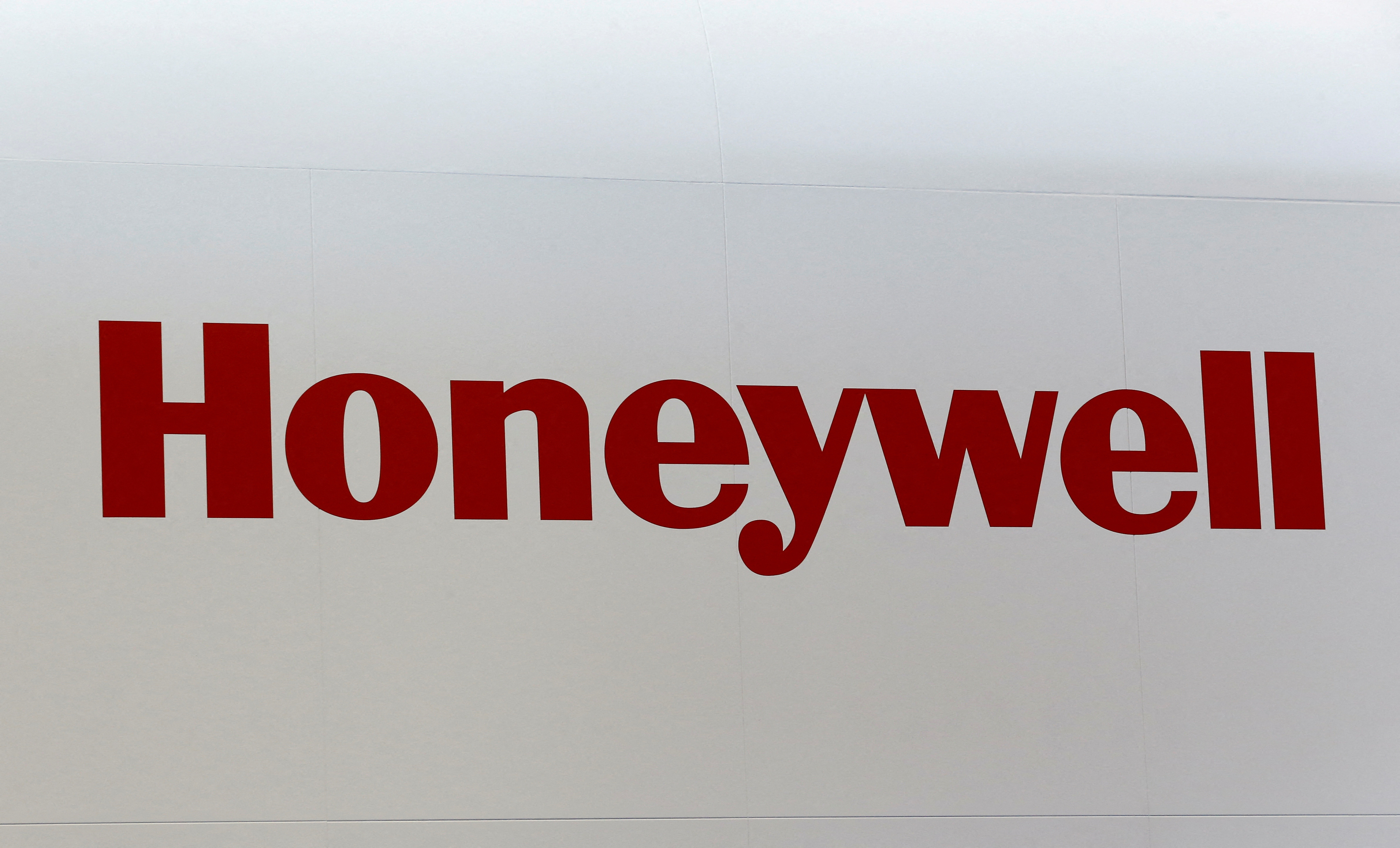 A Honeywell logo is pictured on the company booth during the European Business Aviation Convention & Exhibition (EBACE) at Cointrin airport in Geneva