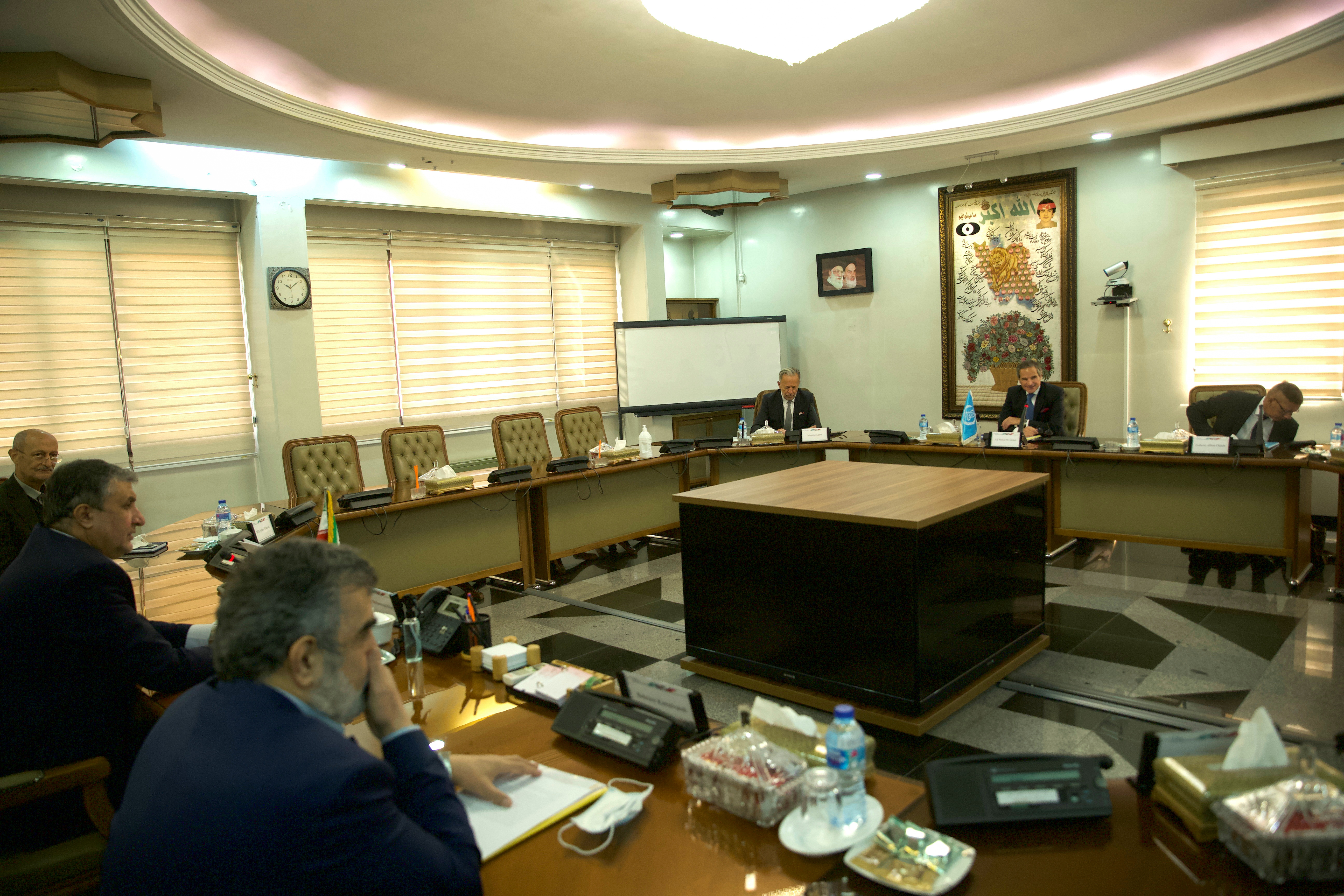 International Atomic Energy Agency (IAEA) Director General Rafael Grossi meets with head of Iran's Atomic Energy Organization Mohammad Eslami, in Tehran, Iran, November 23, 2021. ISNA/WANA (West Asia News Agency) via REUTERS  