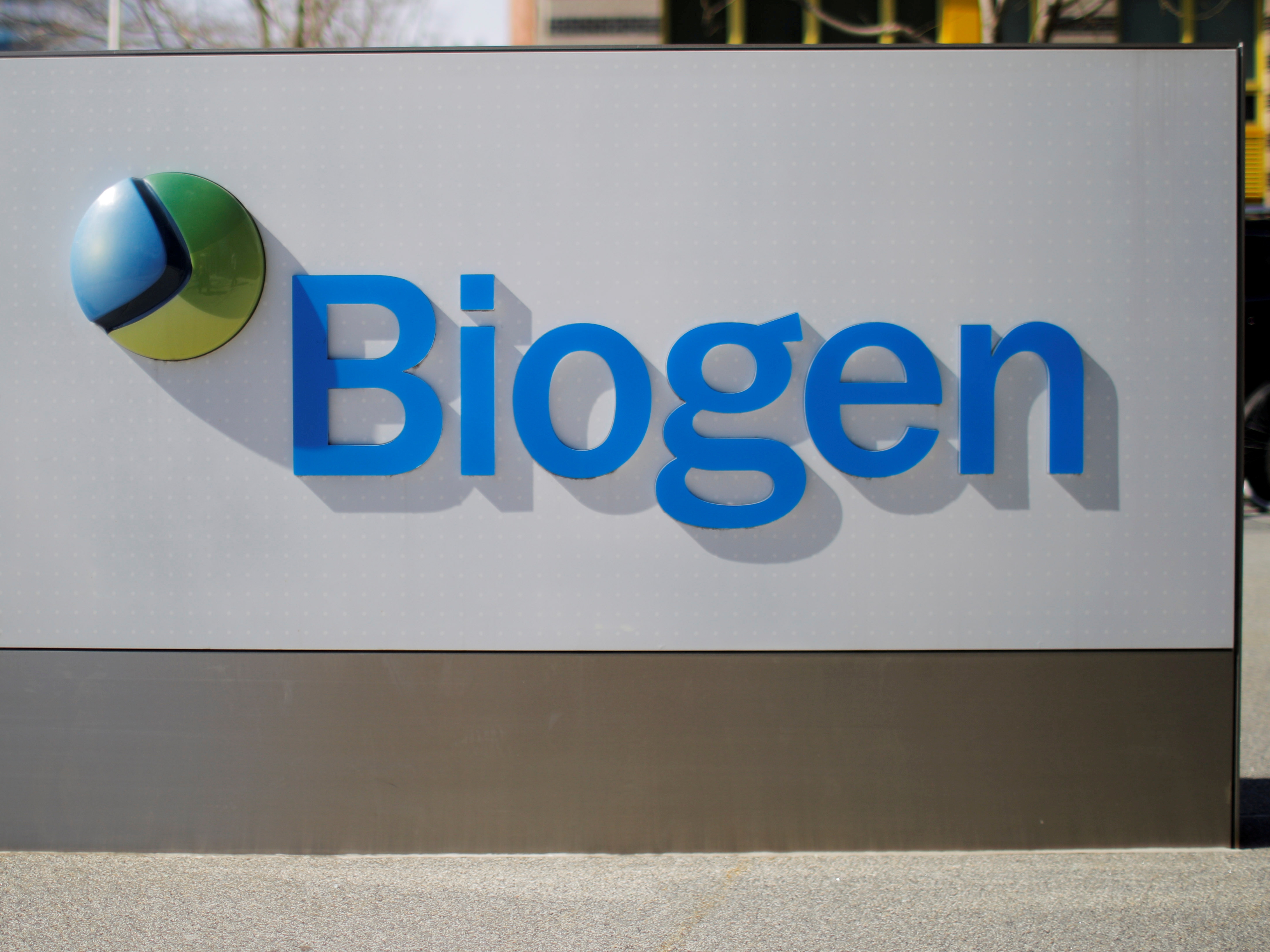 A sign marks a Biogen facility in Cambridge