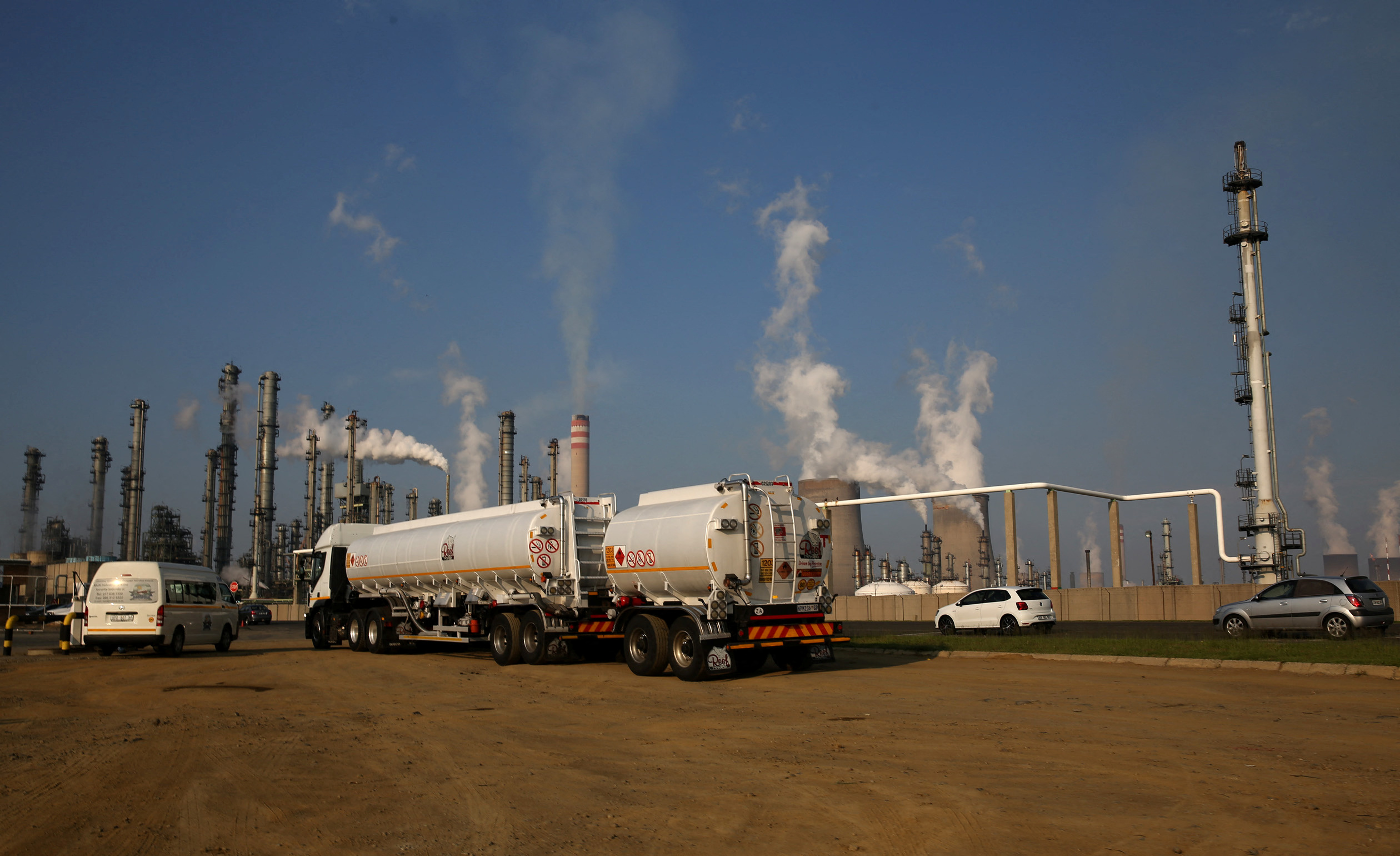 A truck is seen at South African petro-chemical company Sasol's synthetic fuel plant