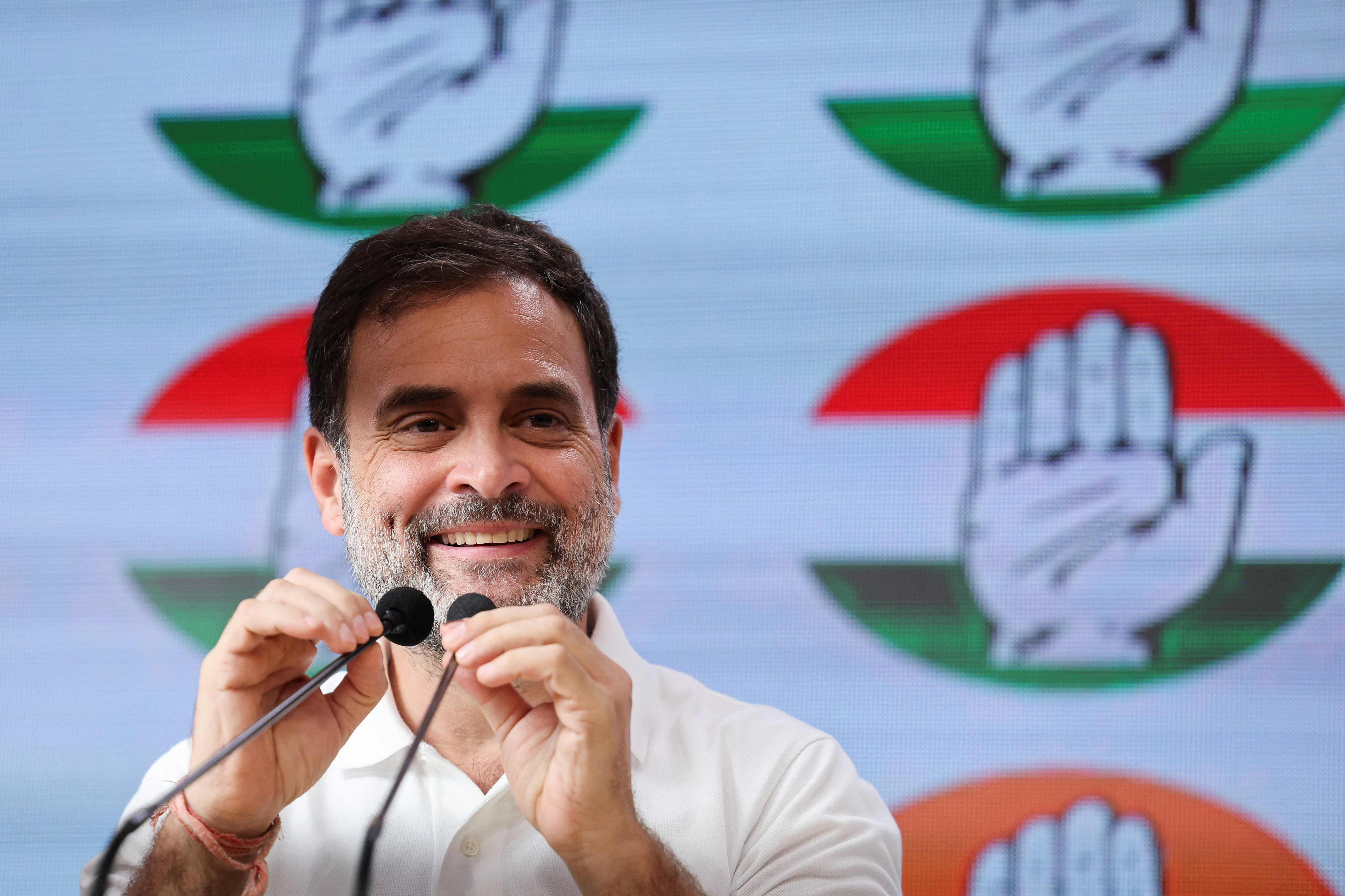 Rahul Gandhi, a senior leader of India's main opposition Congress party, holds a press conference, in New Delhi