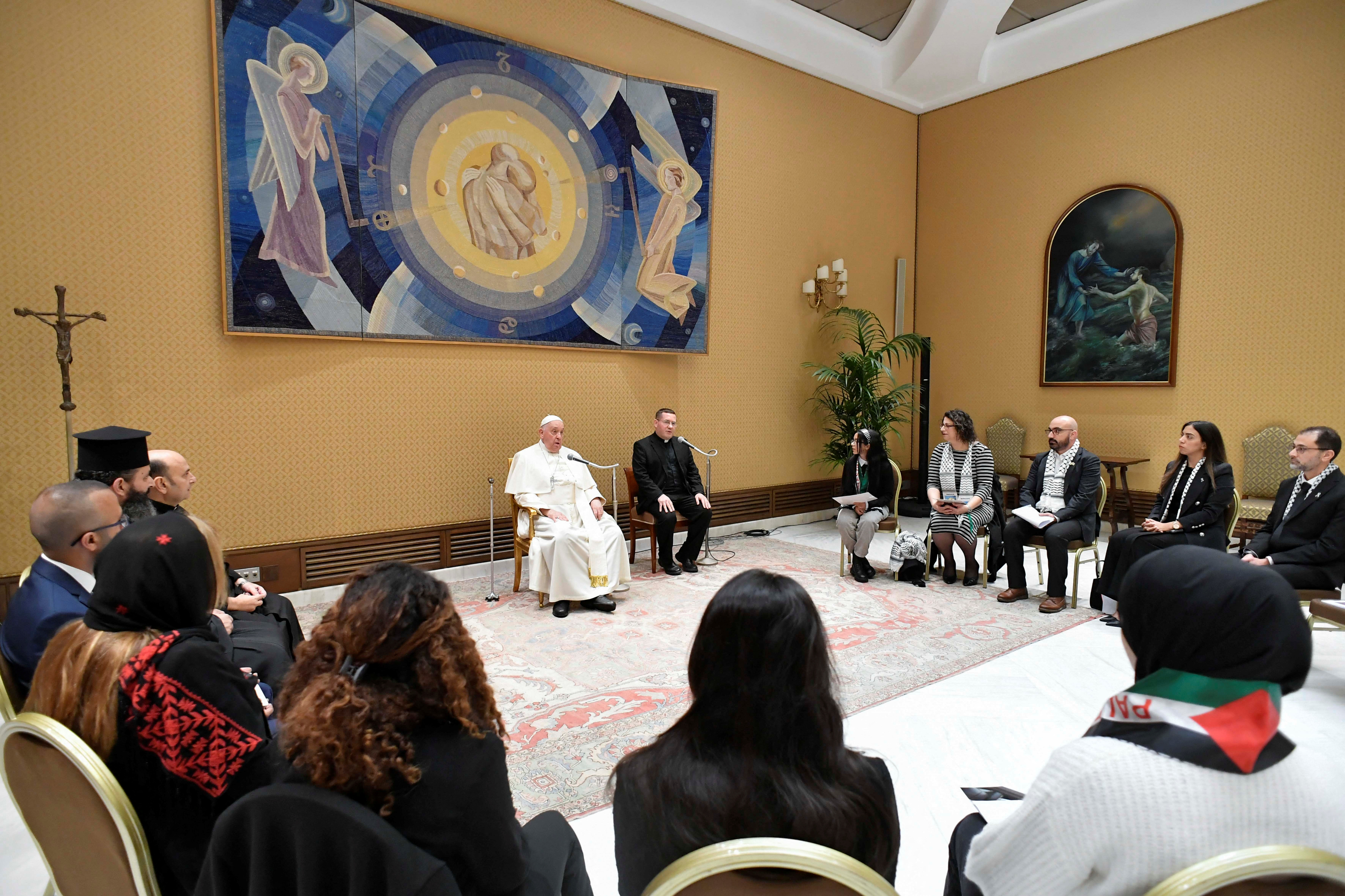 Pope Francis meets with Palestinians whose relatives are stranded in Gaza