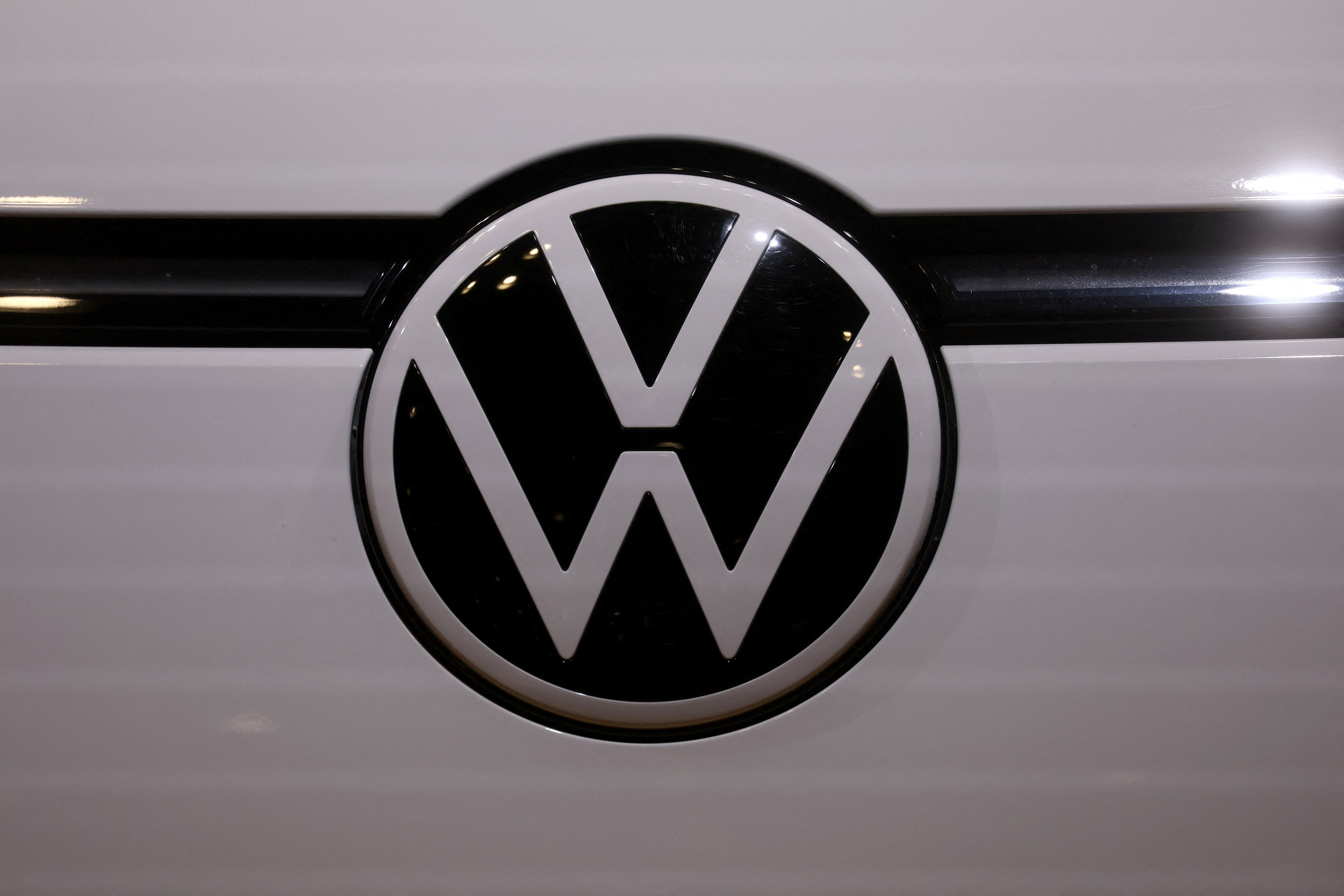 VW logo at 2022 New York International Auto Show