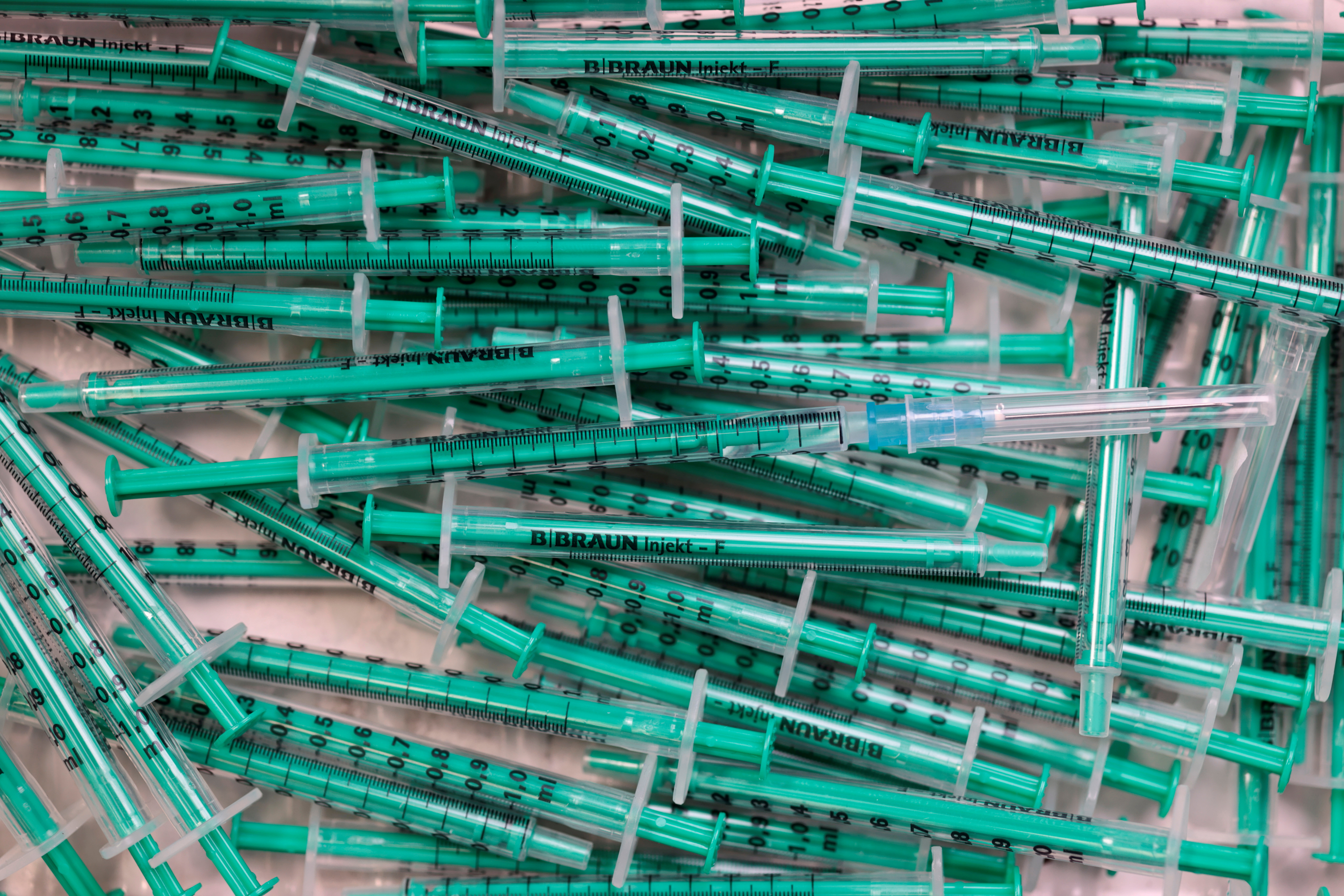 COVID-19 vaccination syringes at a doctor's office in Berlin